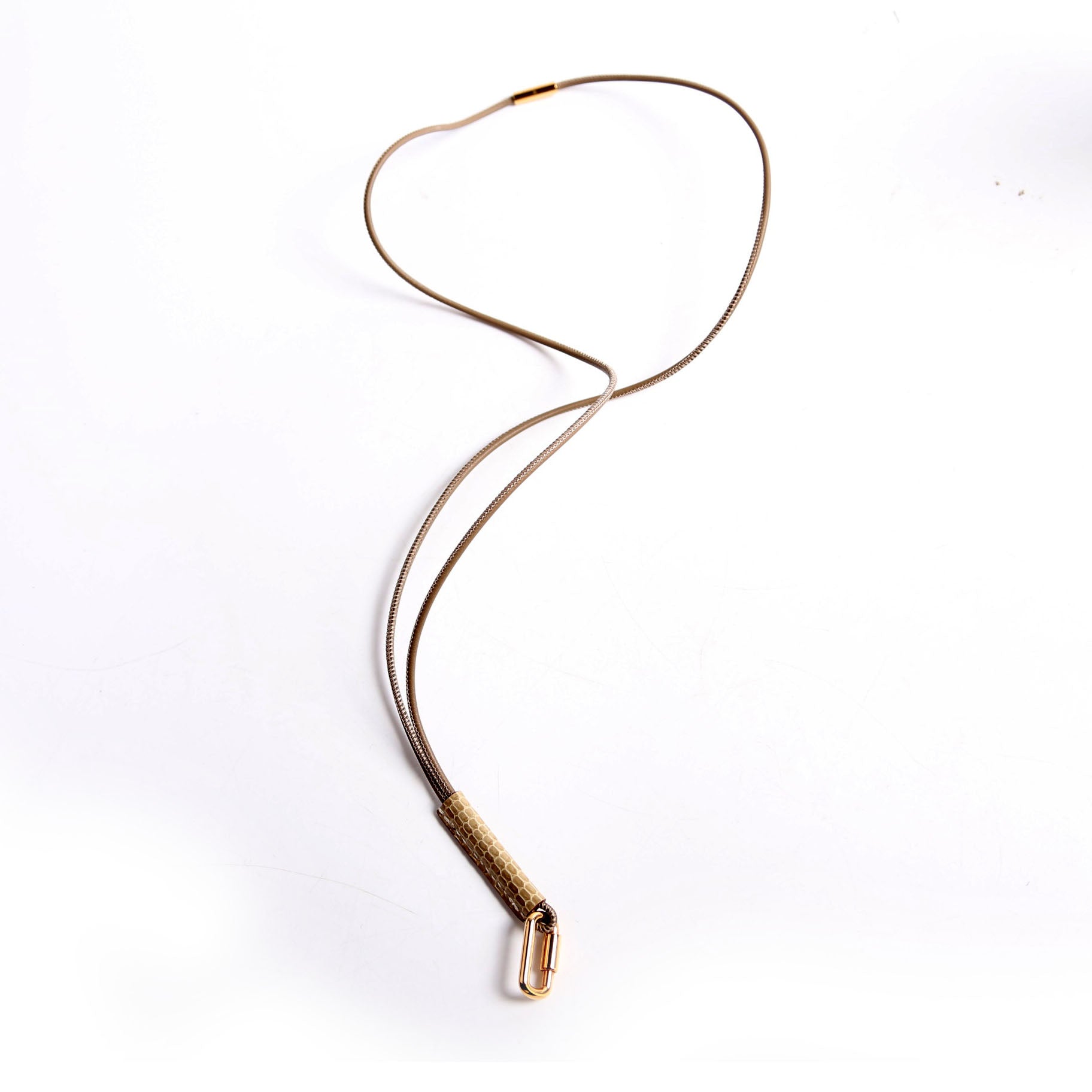 Hermes Curiosite Leather Necklace Taupe