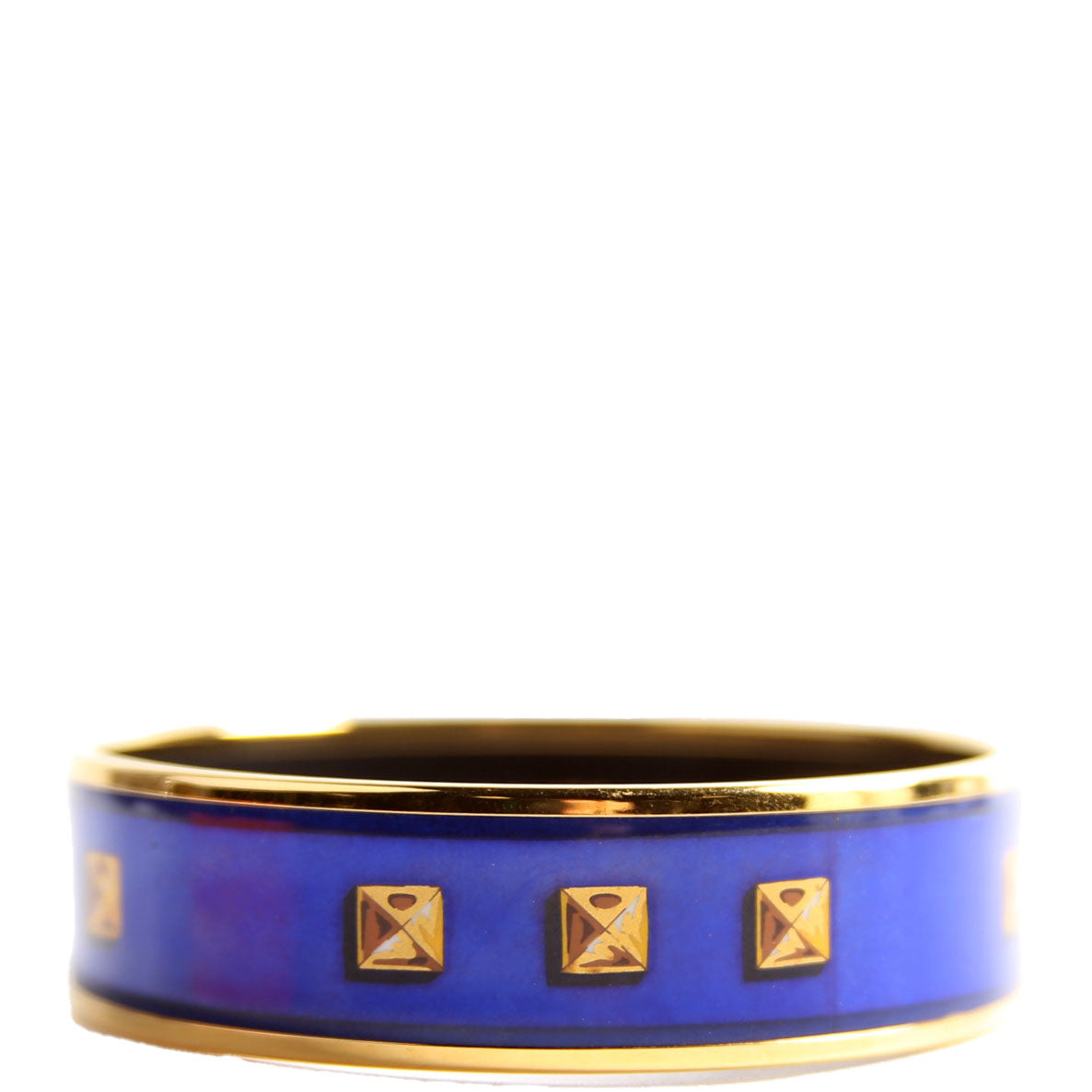 Hermes Medor Printed Enamel Wide Bangle Gold/Blue
