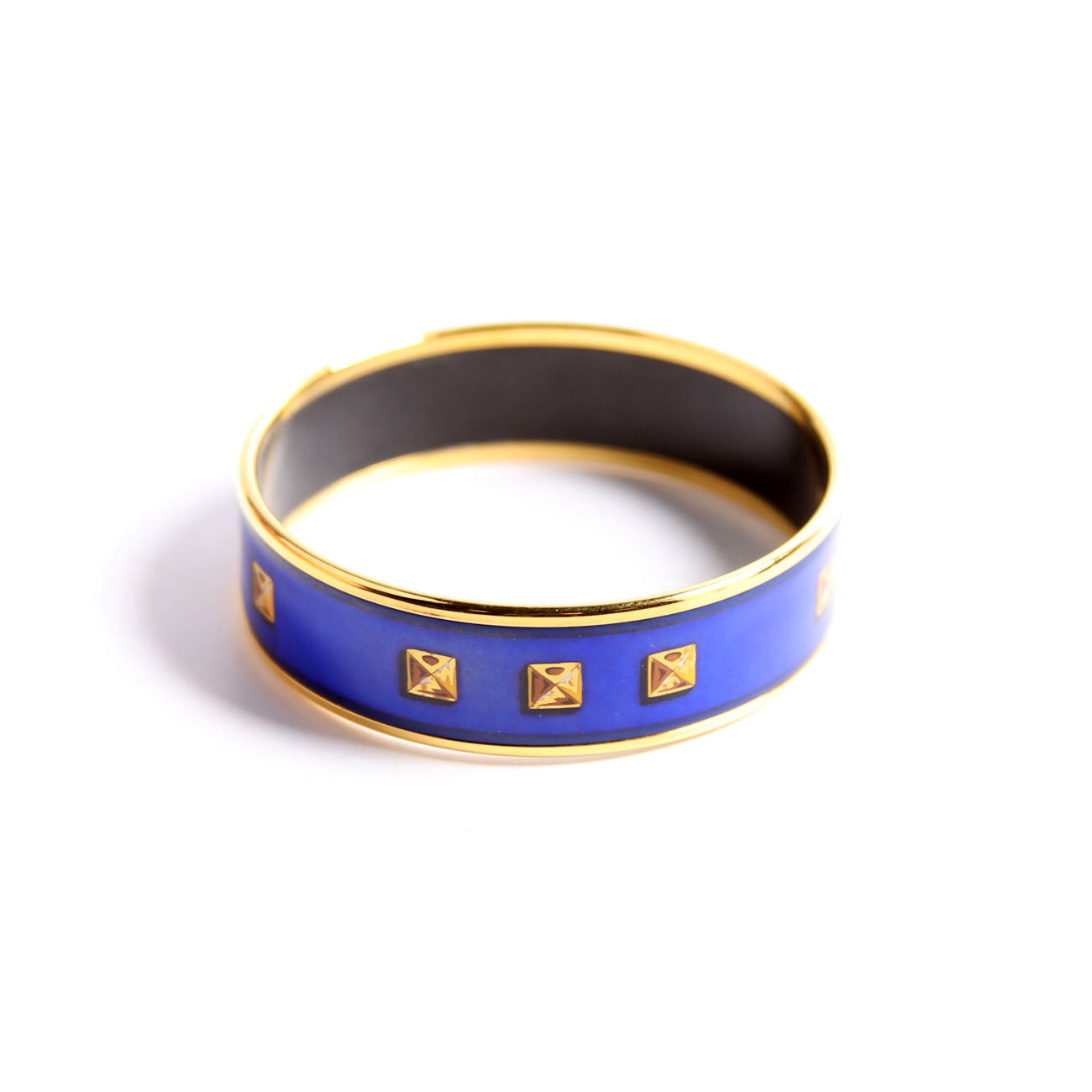 Hermes Medor Printed Enamel Wide Bangle Gold/Blue