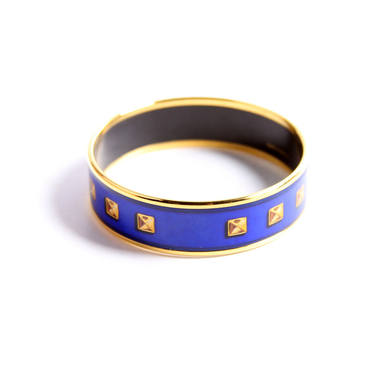 Hermes Medor Printed Enamel Wide Bangle Gold/Blue
