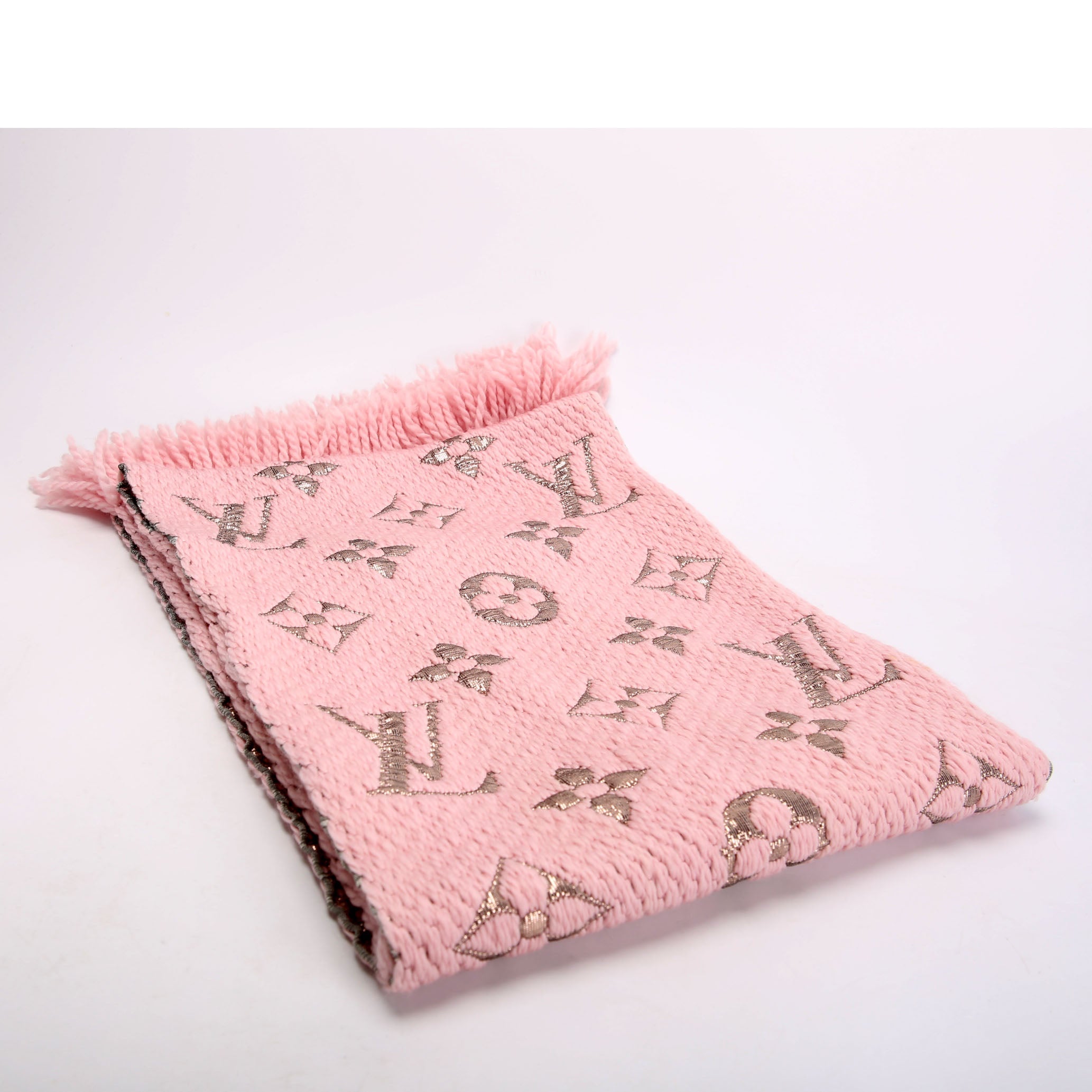 Shawl Monogram Silk/Wool Scarf Pink/Gold