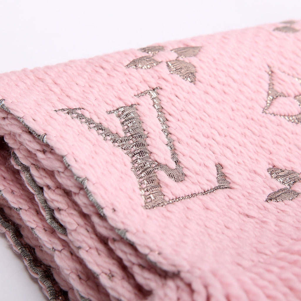 Shawl Monogram Silk/Wool Scarf Pink/Gold