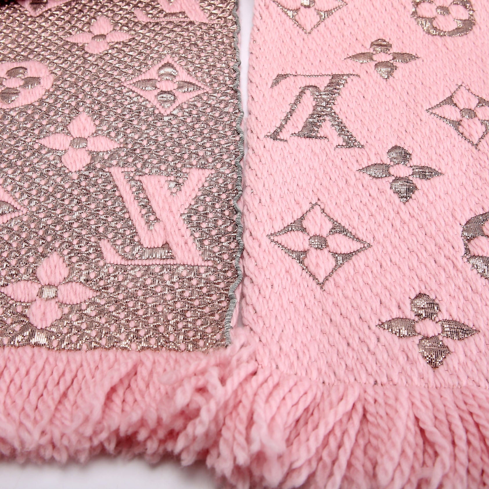Shawl Monogram Silk/Wool Scarf Pink/Gold