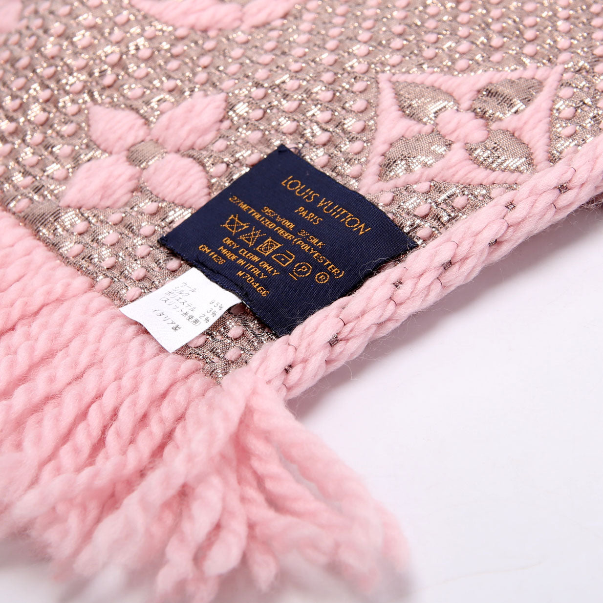 Shawl Monogram Silk/Wool Scarf Pink/Gold
