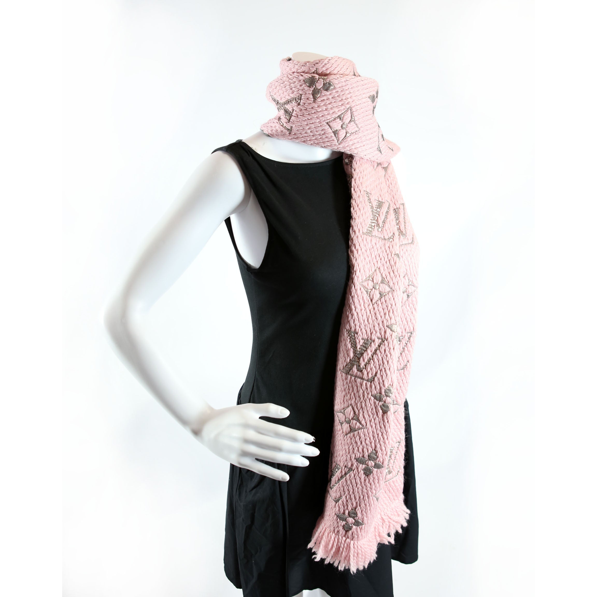 Shawl Monogram Silk/Wool Scarf Pink/Gold