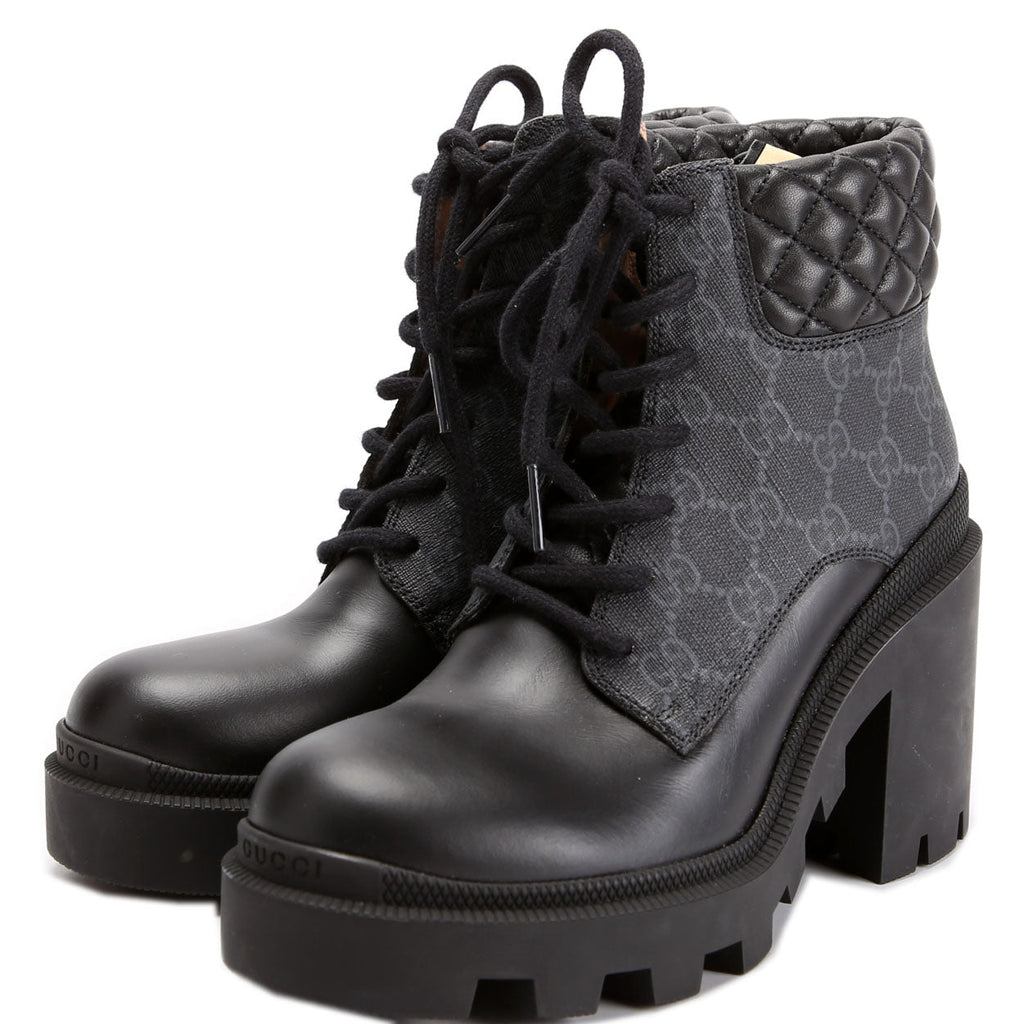 GG Supreme/Quilted Leather Lace Up Ankle Boots Size 37.5
