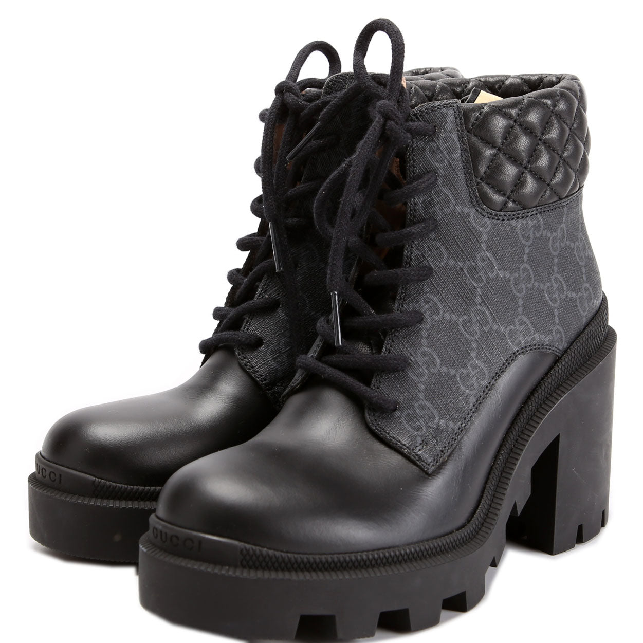 GG Supreme/Quilted Leather Lace Up Ankle Boots Size 37.5