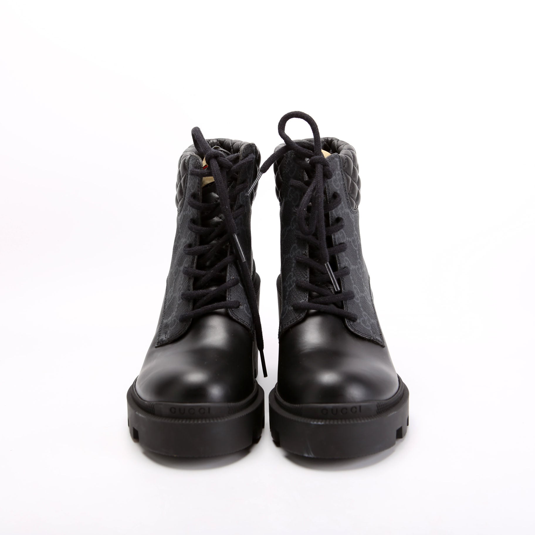 GG Supreme/Quilted Leather Lace Up Ankle Boots Size 37.5