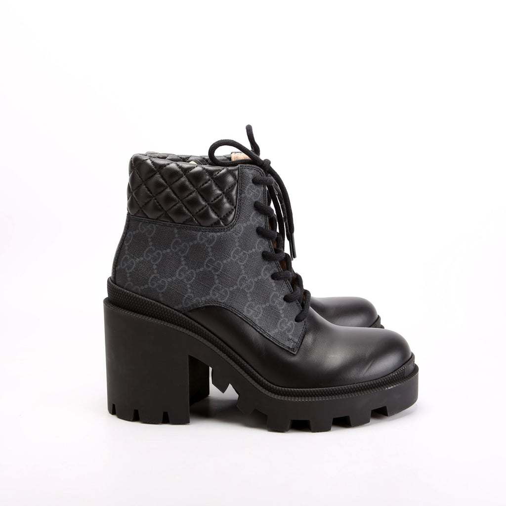 GG Supreme/Quilted Leather Lace Up Ankle Boots Size 37.5