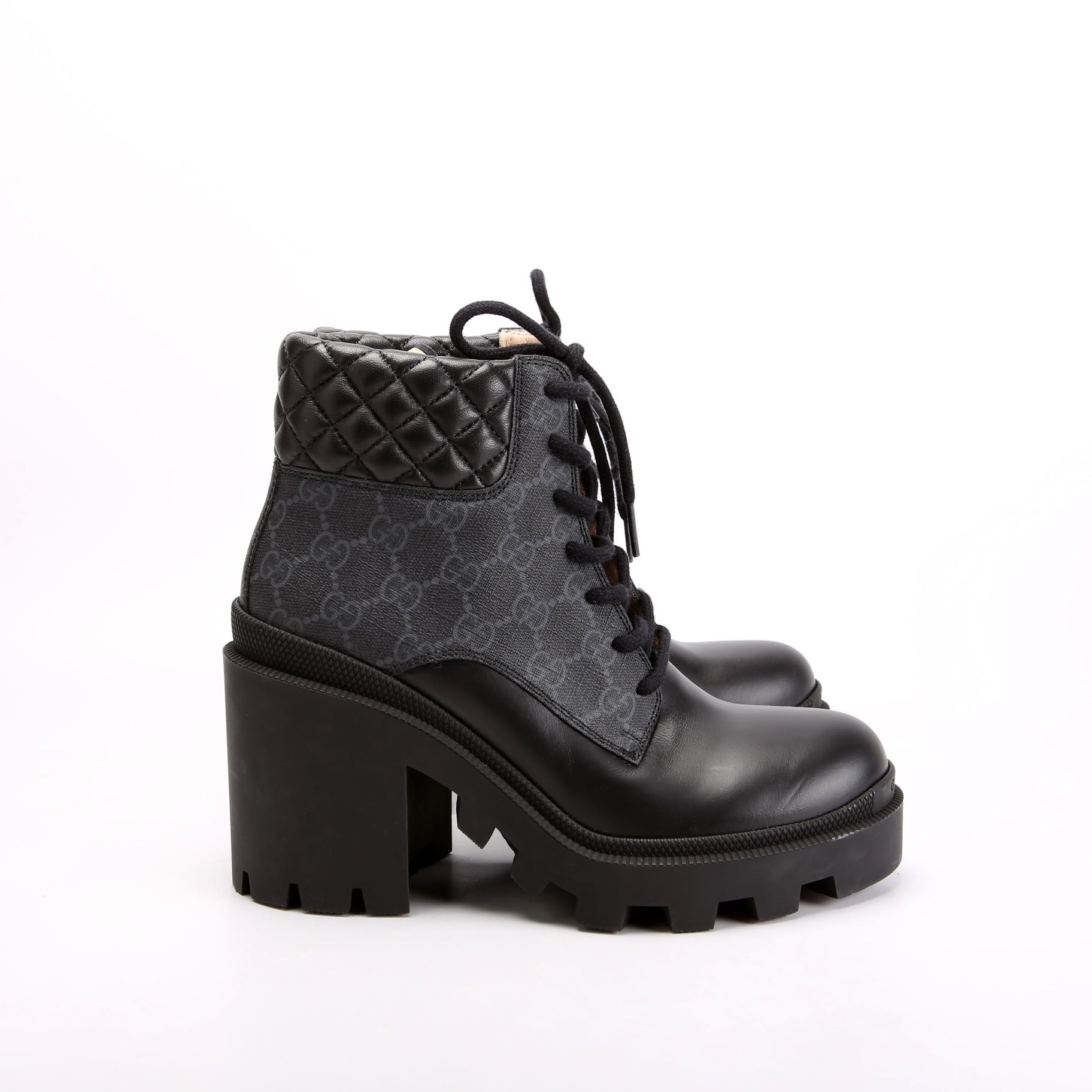 GG Supreme/Quilted Leather Lace Up Ankle Boots Size 37.5