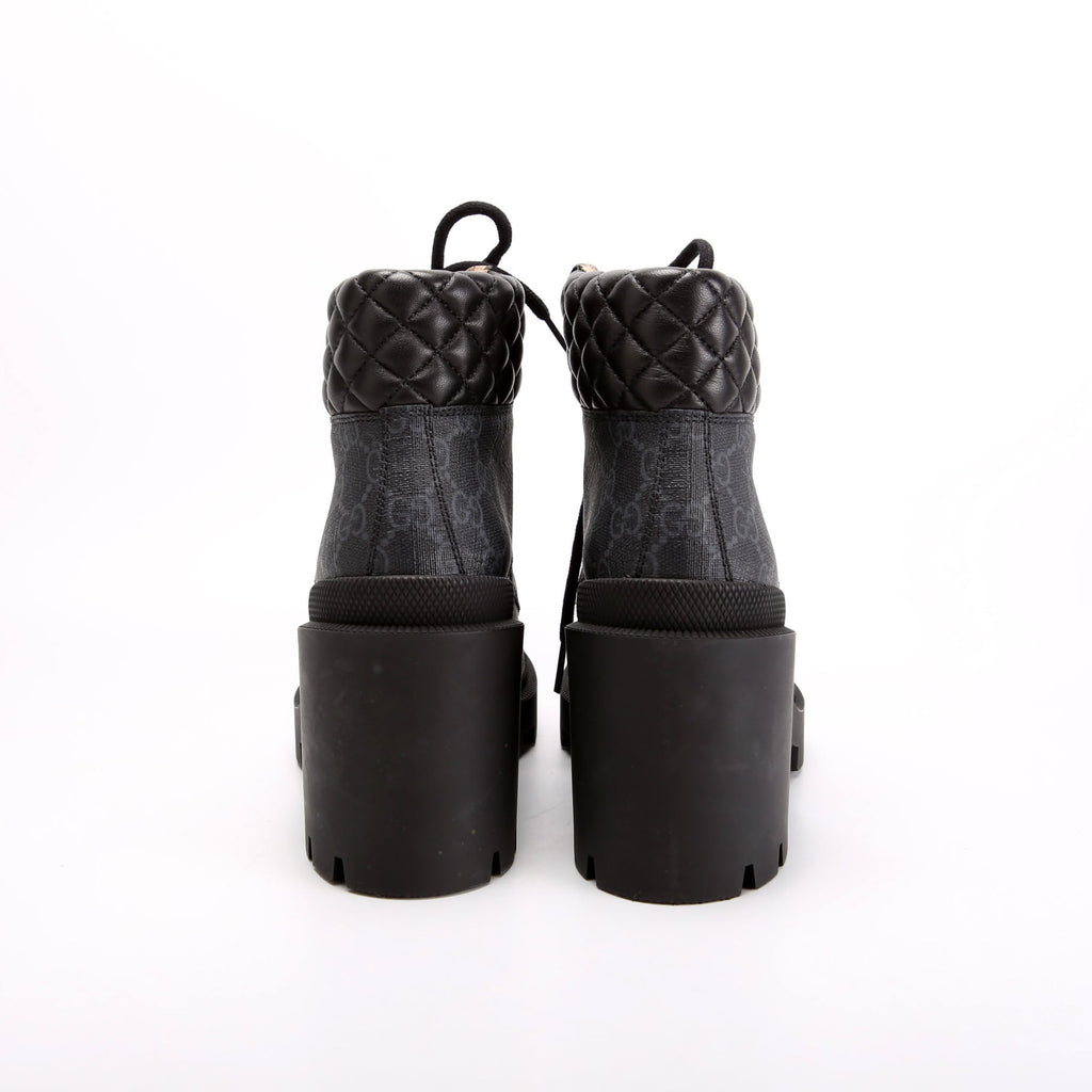 GG Supreme/Quilted Leather Lace Up Ankle Boots Size 37.5