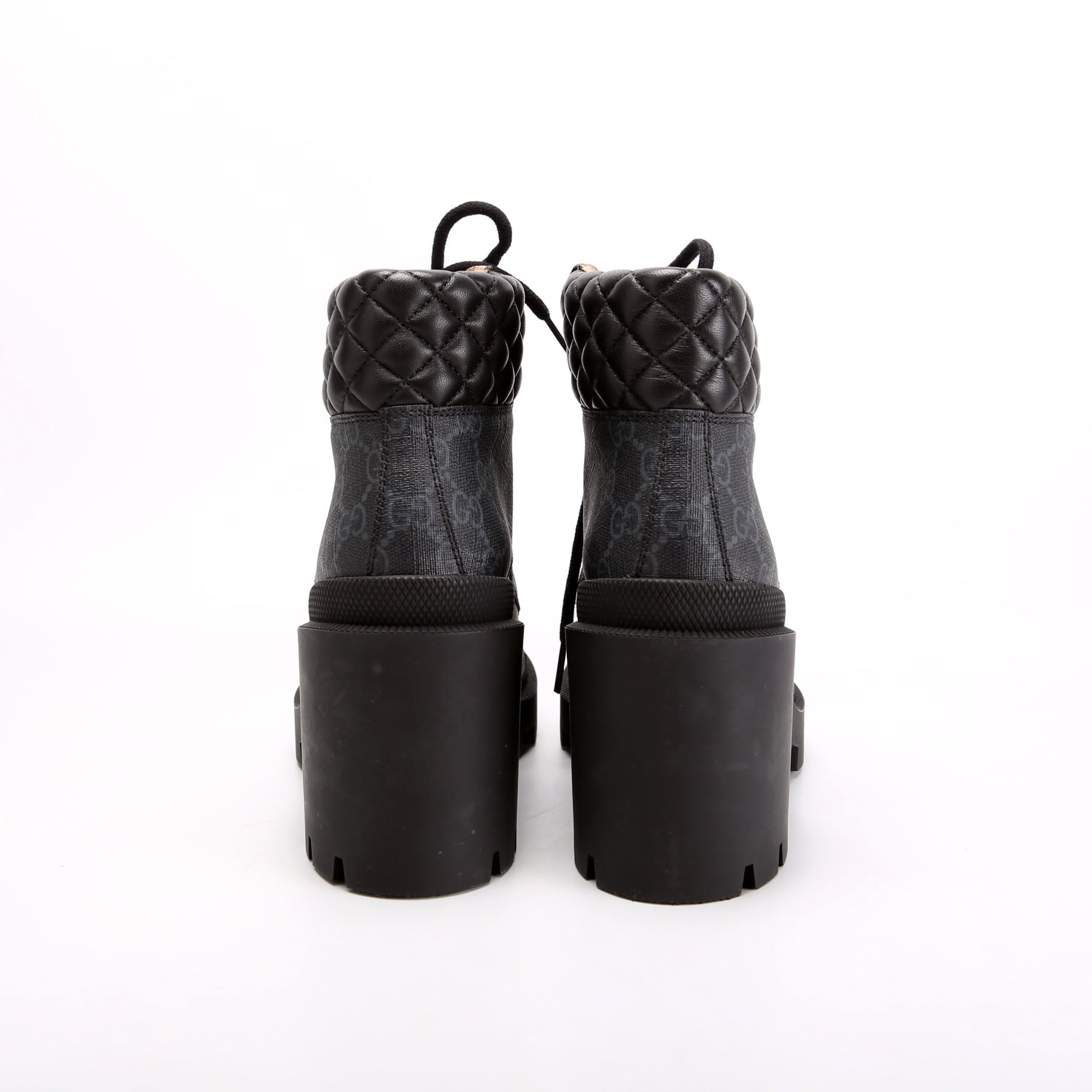 GG Supreme/Quilted Leather Lace Up Ankle Boots Size 37.5