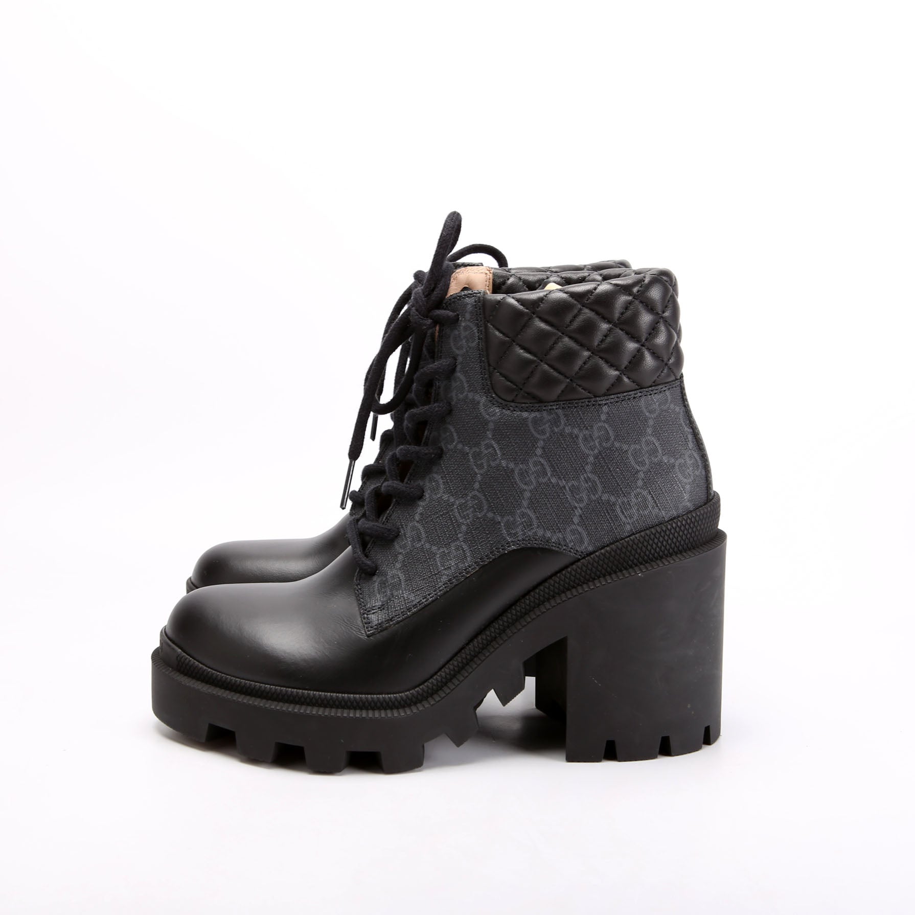GG Supreme/Quilted Leather Lace Up Ankle Boots Size 37.5