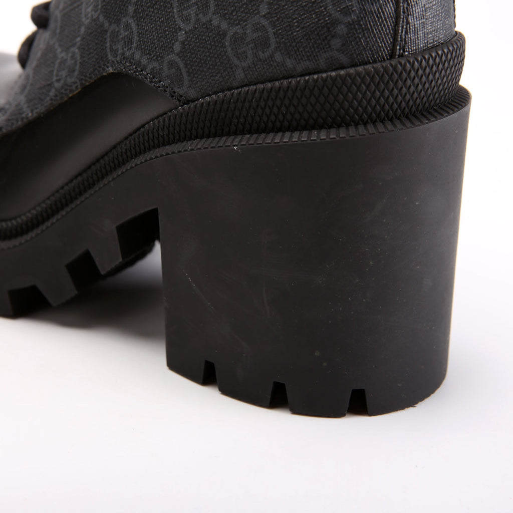 GG Supreme/Quilted Leather Lace Up Ankle Boots Size 37.5