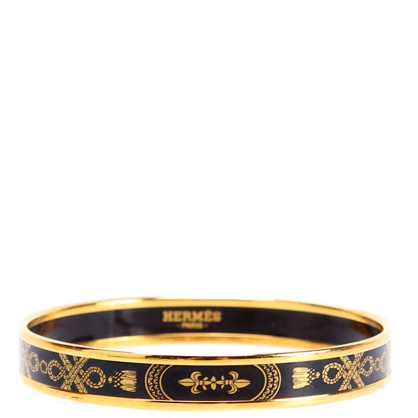 Printed Enamel Narrow Bangle Bracelet Gold/Black