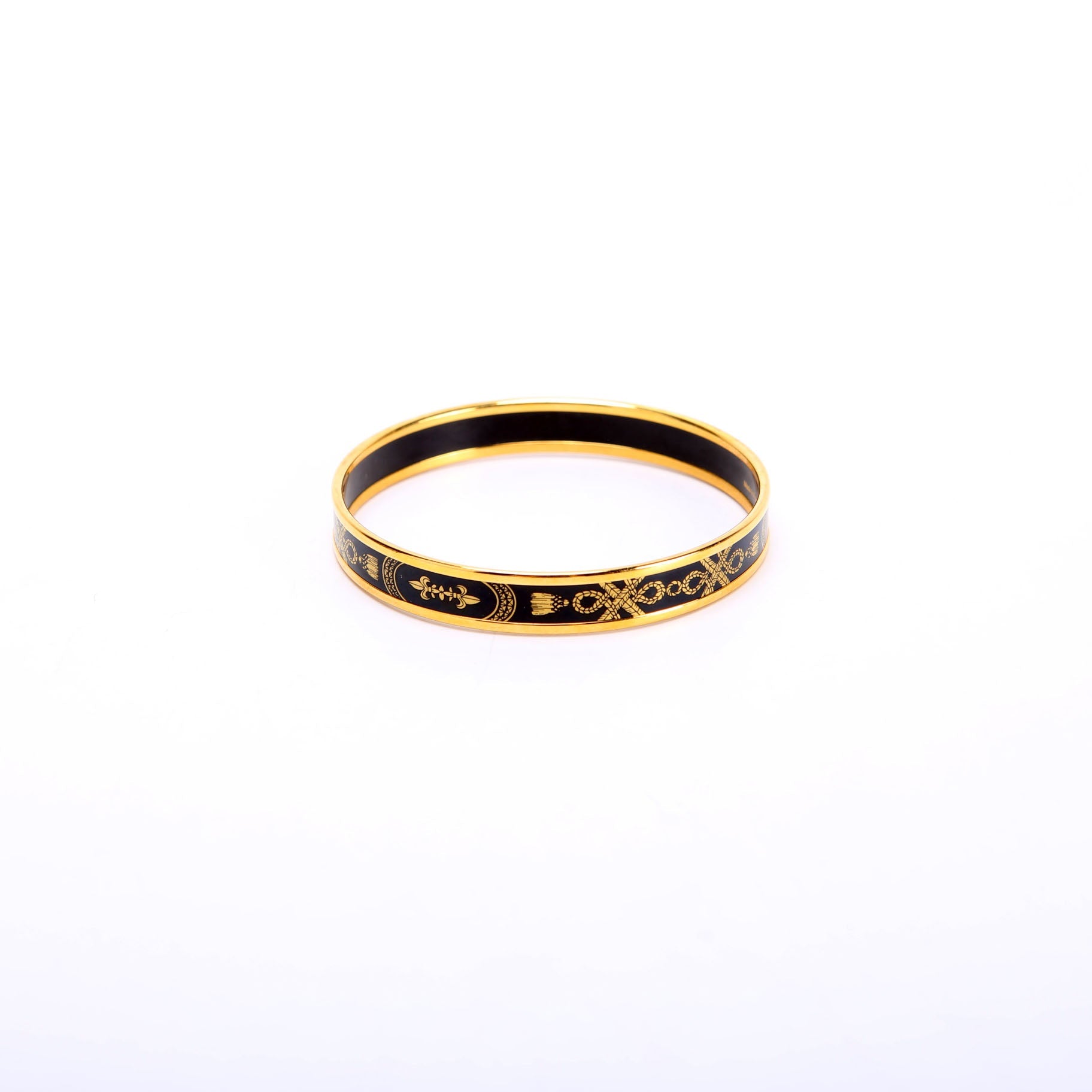 Printed Enamel Narrow Bangle Bracelet Gold/Black