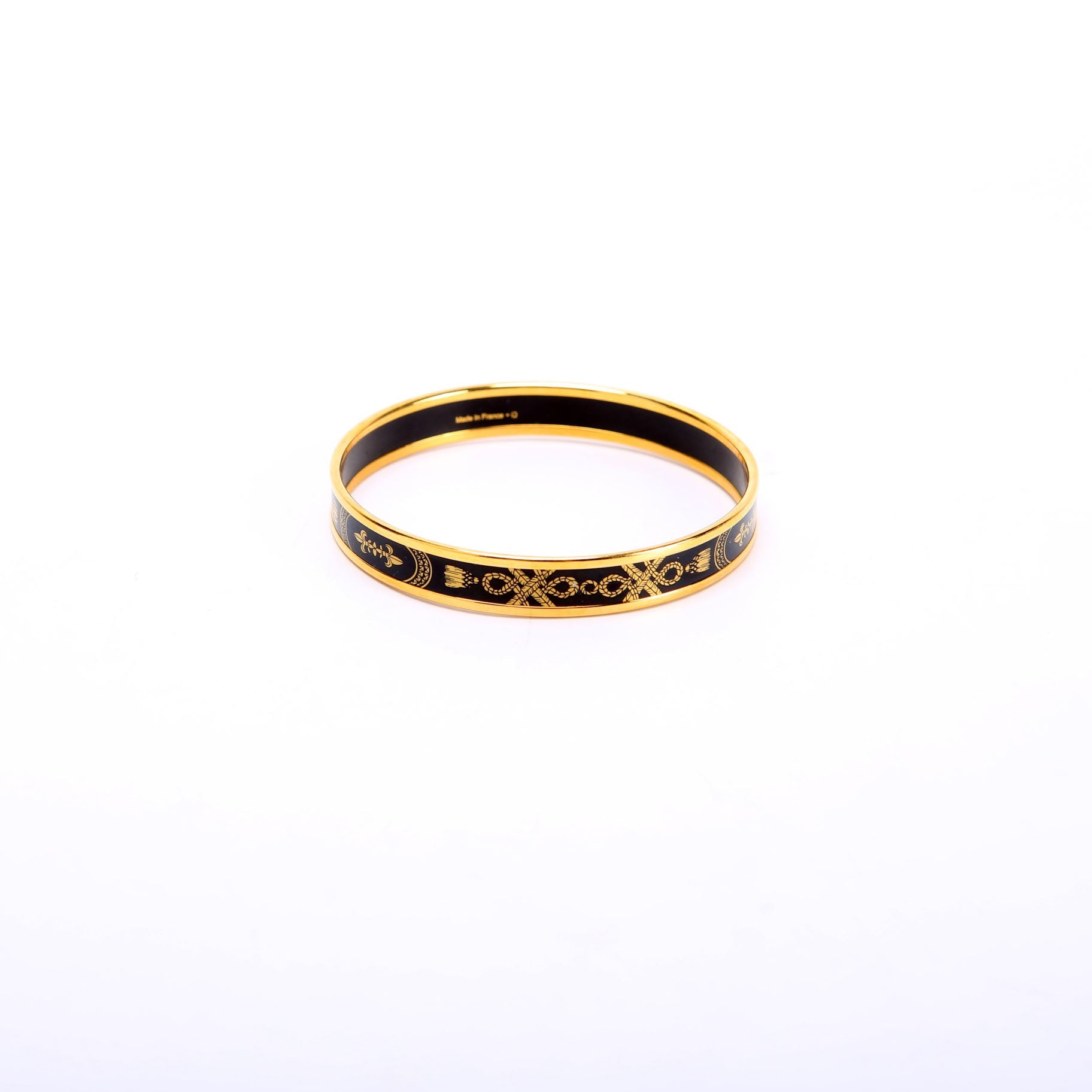 Printed Enamel Narrow Bangle Bracelet Gold/Black
