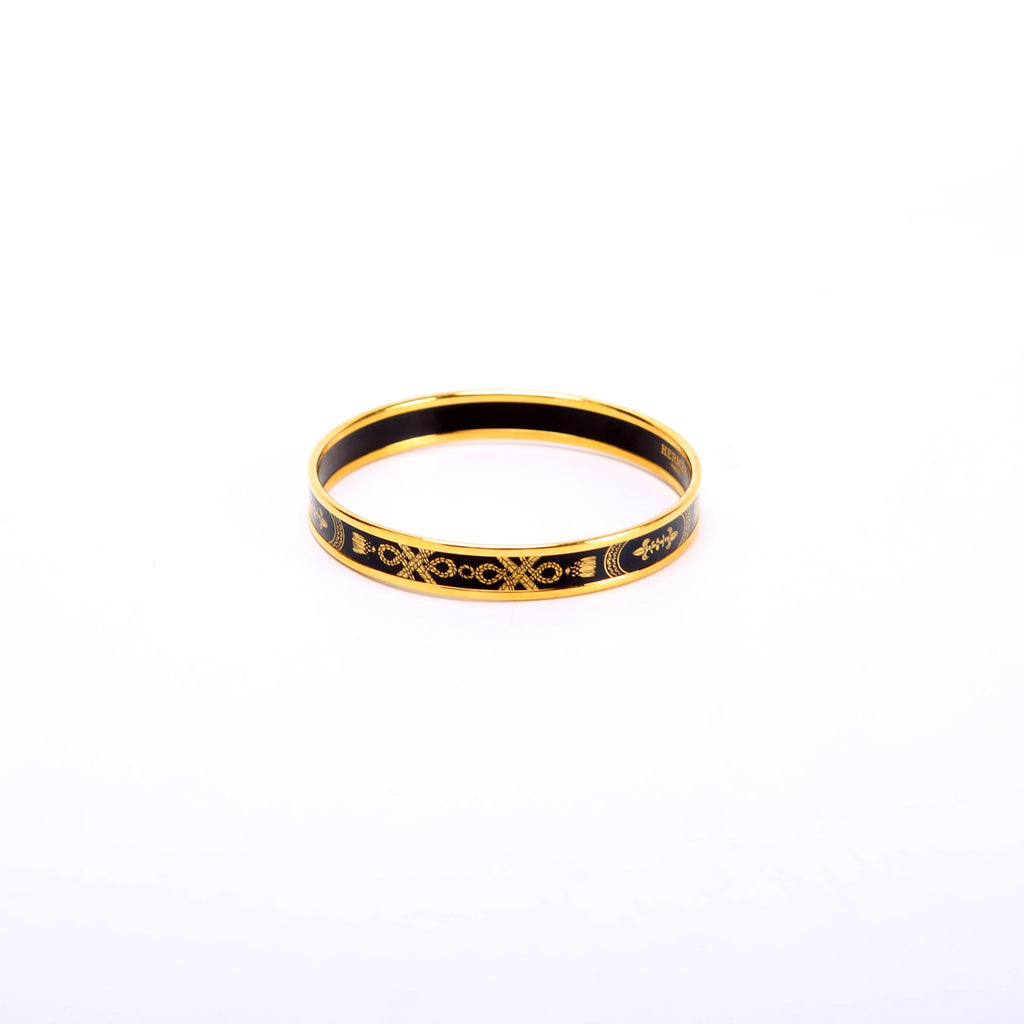 Printed Enamel Narrow Bangle Bracelet Gold/Black