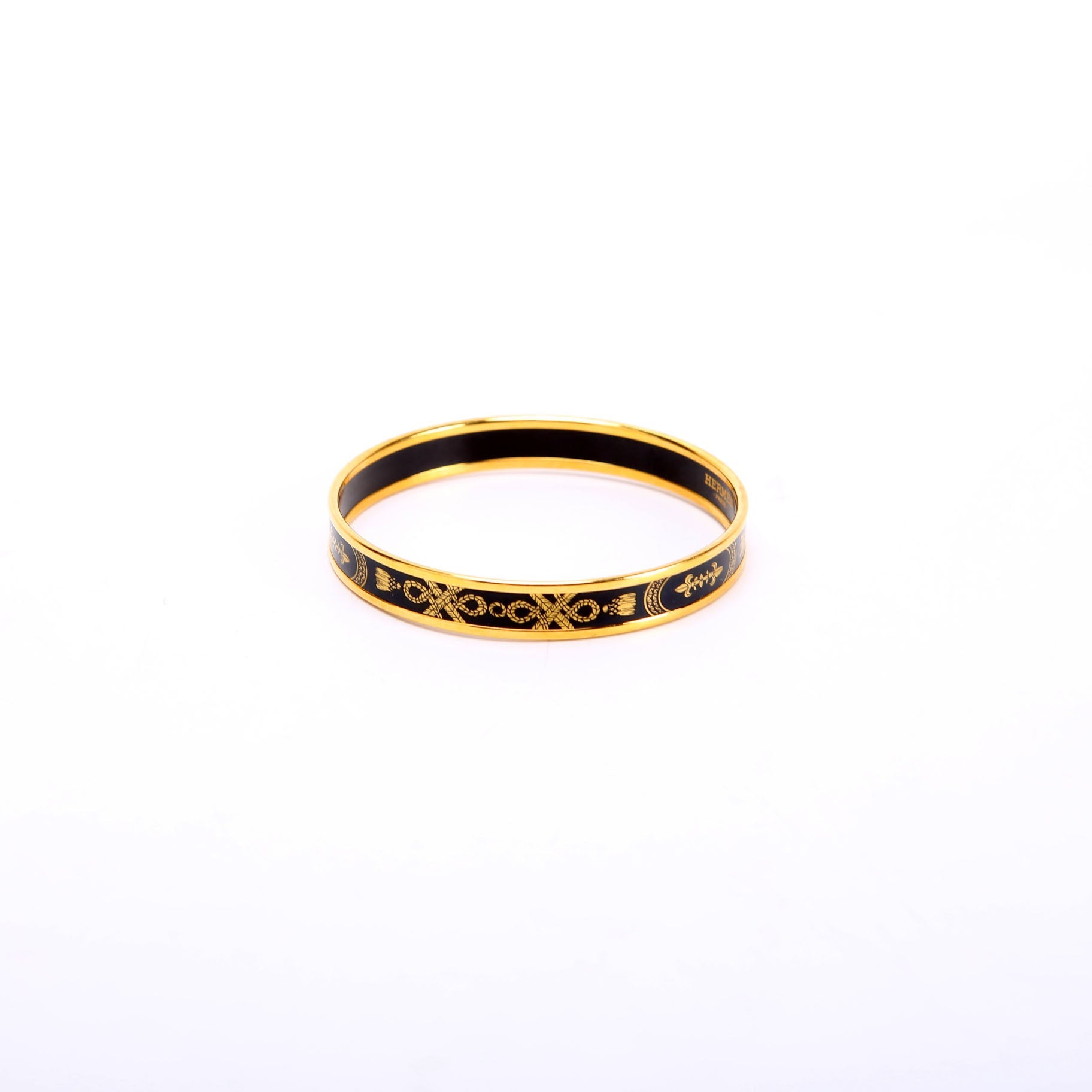 Printed Enamel Narrow Bangle Bracelet Gold/Black