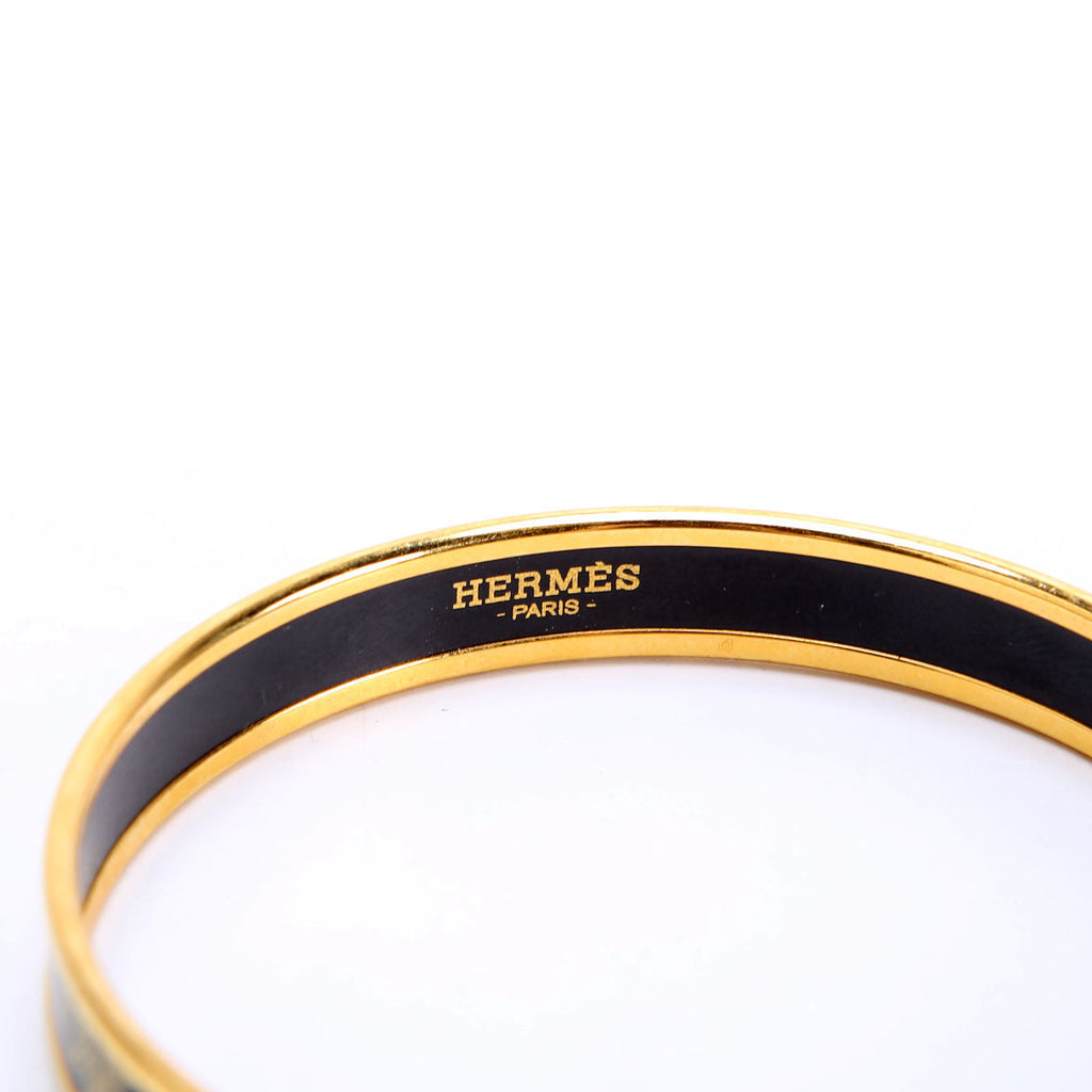 Printed Enamel Narrow Bangle Bracelet Gold/Black