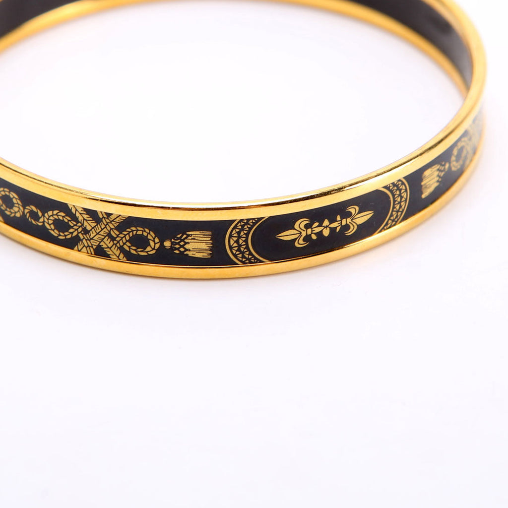 Printed Enamel Narrow Bangle Bracelet Gold/Black