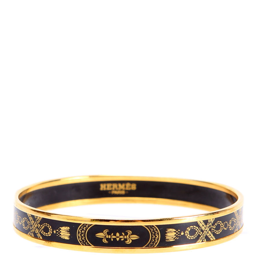 Printed Enamel Narrow Bangle Bracelet Gold/Black