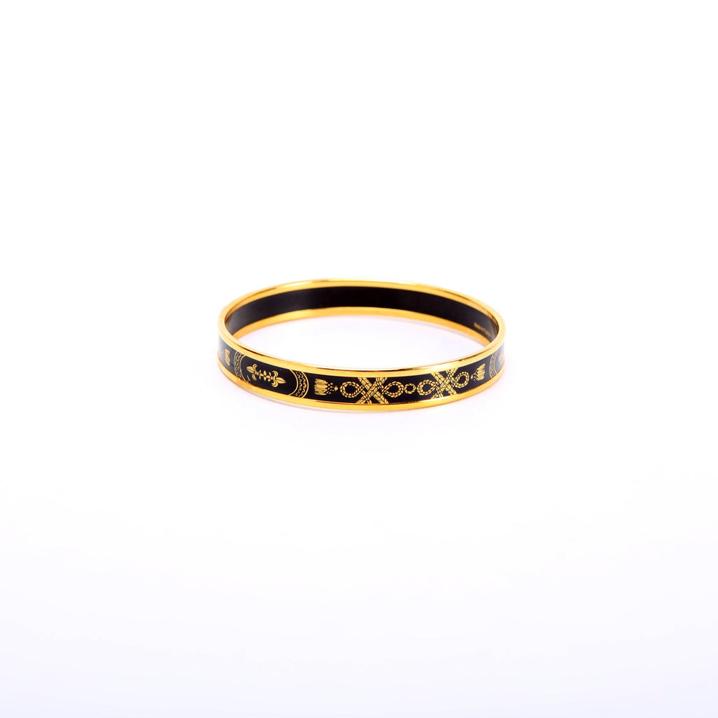 Printed Enamel Narrow Bangle Bracelet Gold/Black