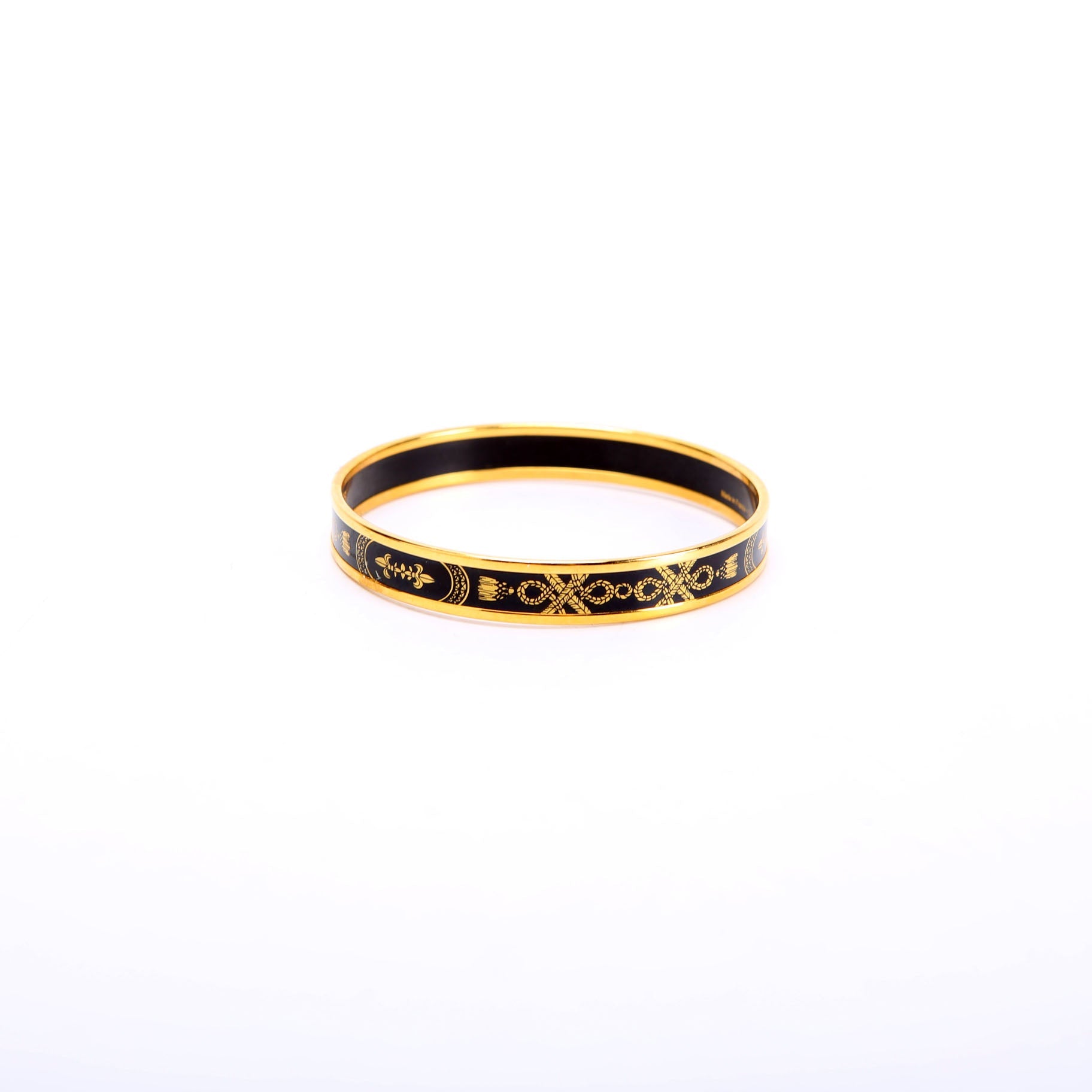 Printed Enamel Narrow Bangle Bracelet Gold/Black
