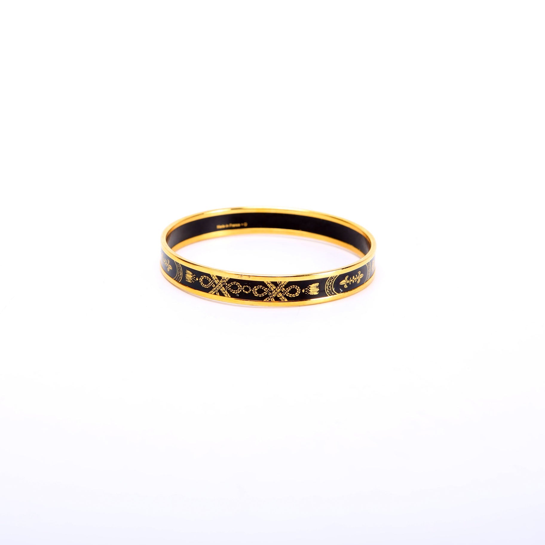 Printed Enamel Narrow Bangle Bracelet Gold/Black