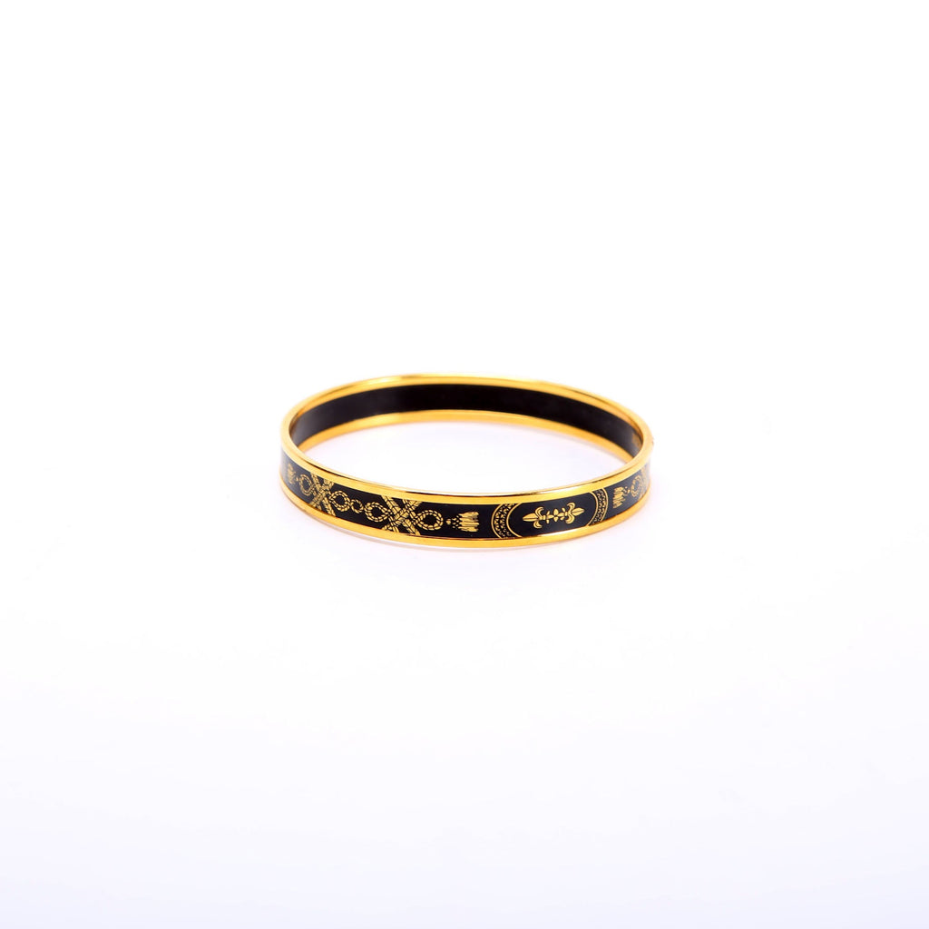 Printed Enamel Narrow Bangle Bracelet Gold/Black
