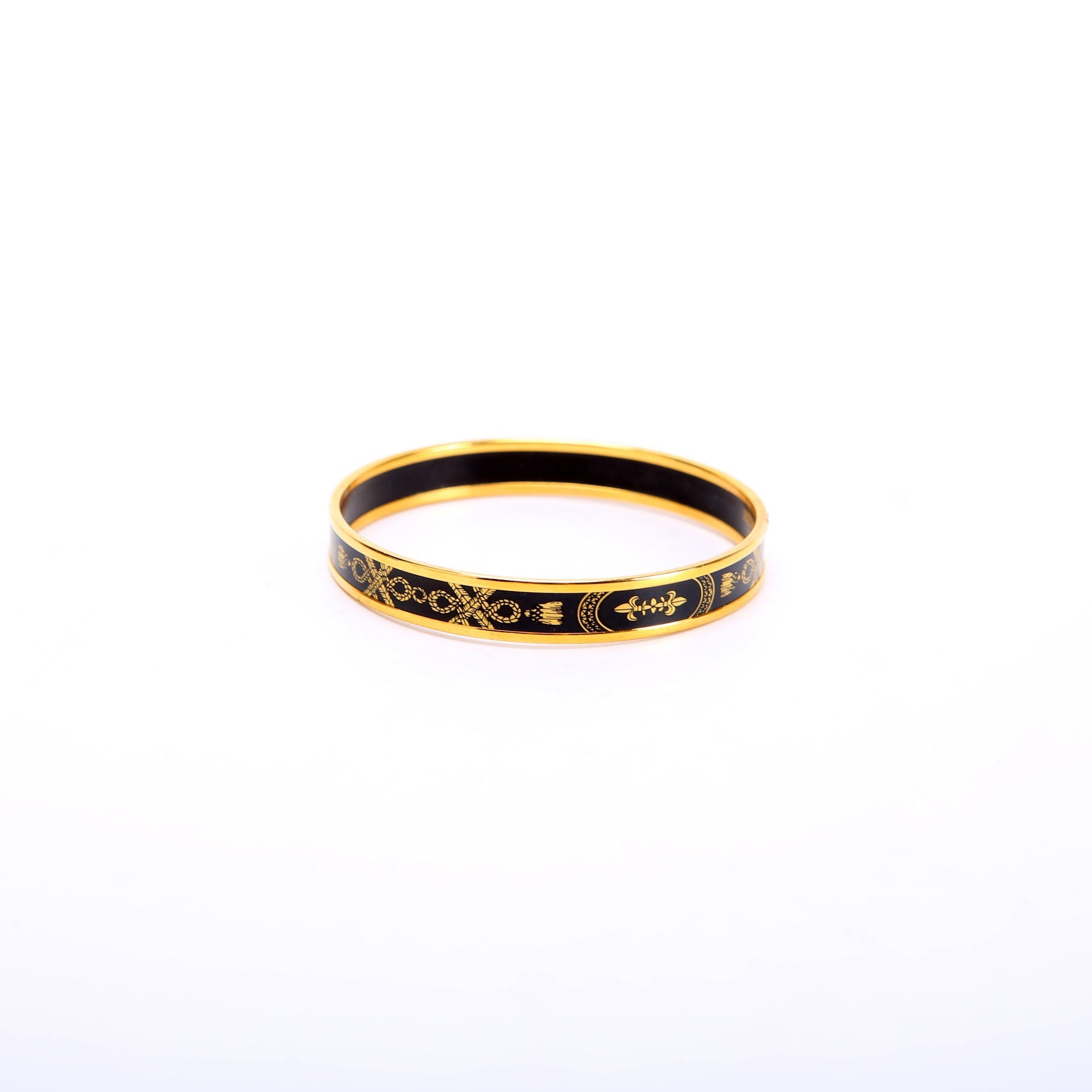 Printed Enamel Narrow Bangle Bracelet Gold/Black