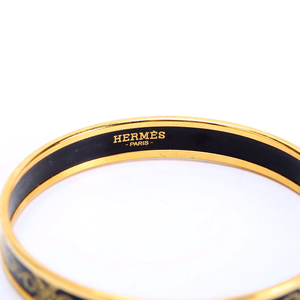 Printed Enamel Narrow Bangle Bracelet Gold/Black