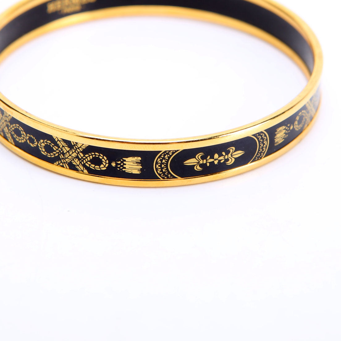 Printed Enamel Narrow Bangle Bracelet Gold/Black