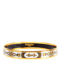 Printed Enamel Narrow Bangle Bracelet Gold/White