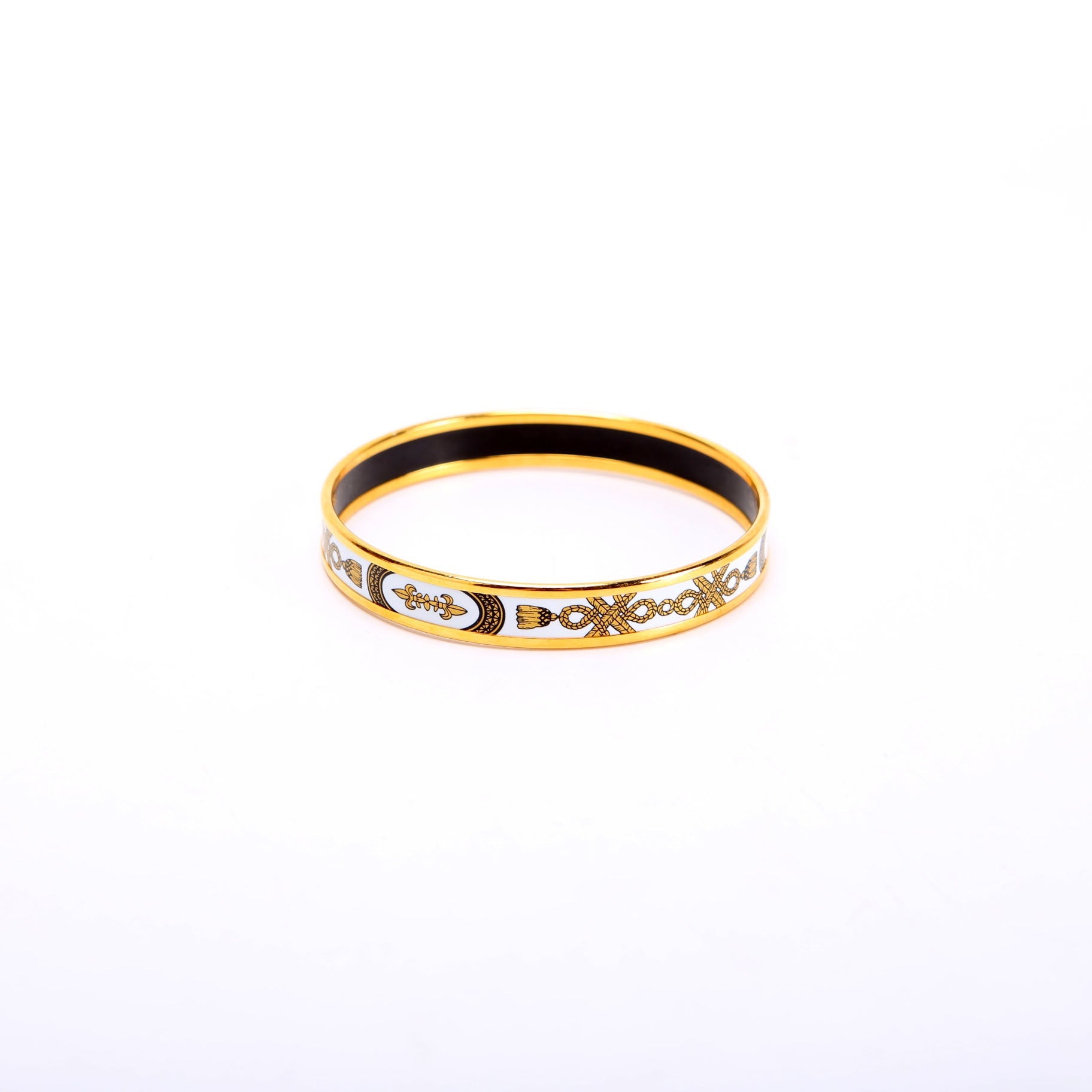 Printed Enamel Narrow Bangle Bracelet Gold/White