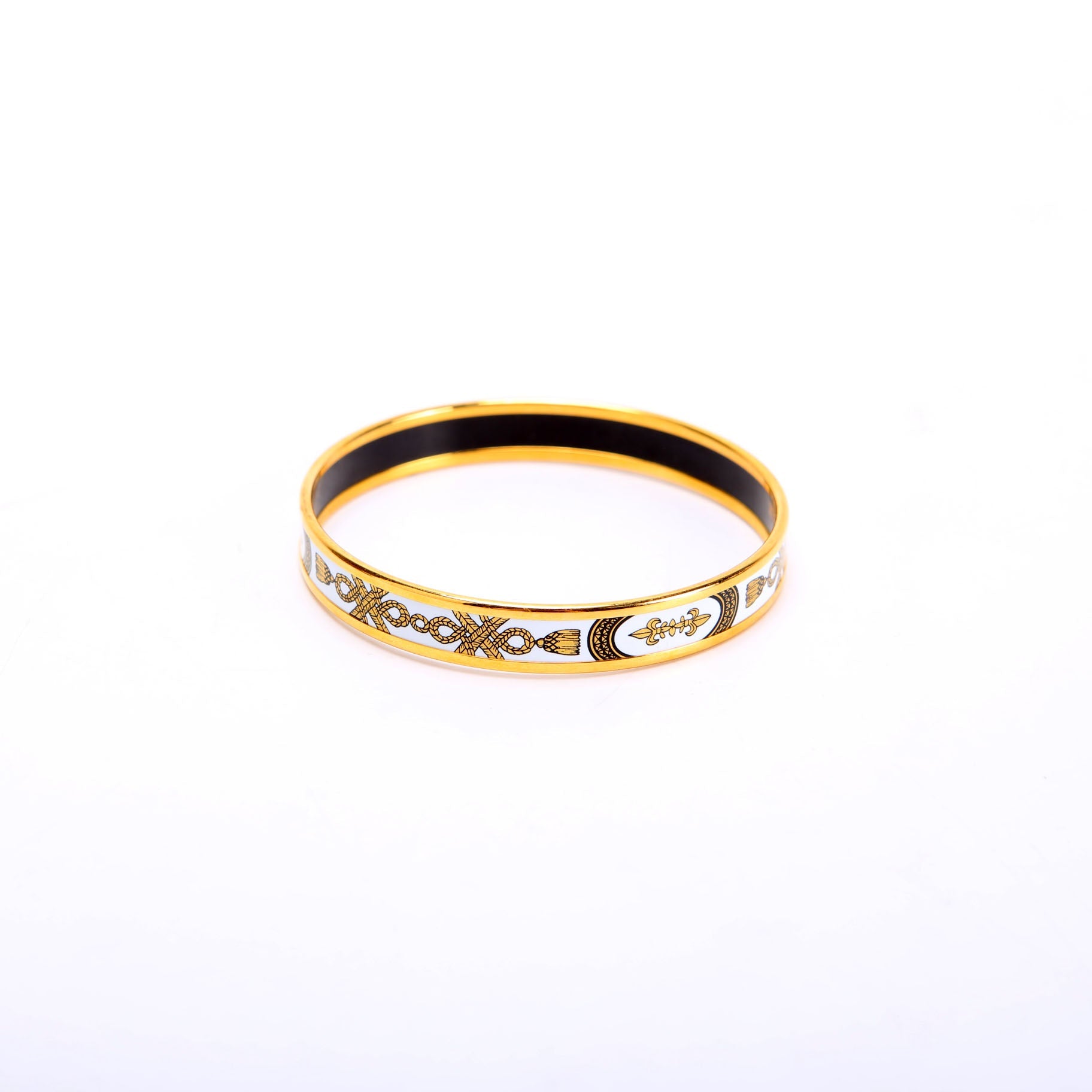 Printed Enamel Narrow Bangle Bracelet Gold/White