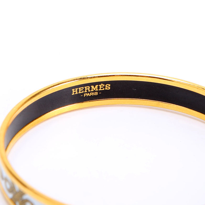 Printed Enamel Narrow Bangle Bracelet Gold/White
