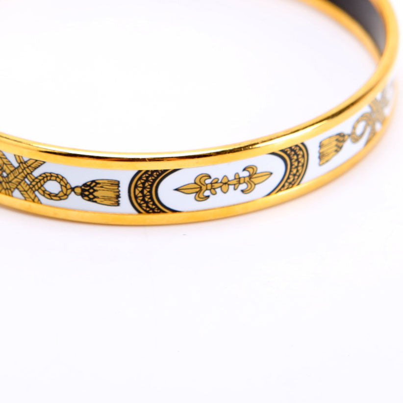 Printed Enamel Narrow Bangle Bracelet Gold/White