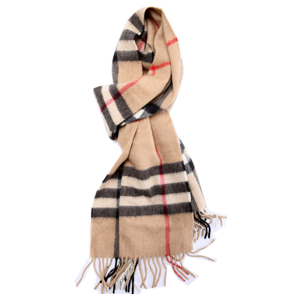 Check Fringe Cashmere Scarf Brown