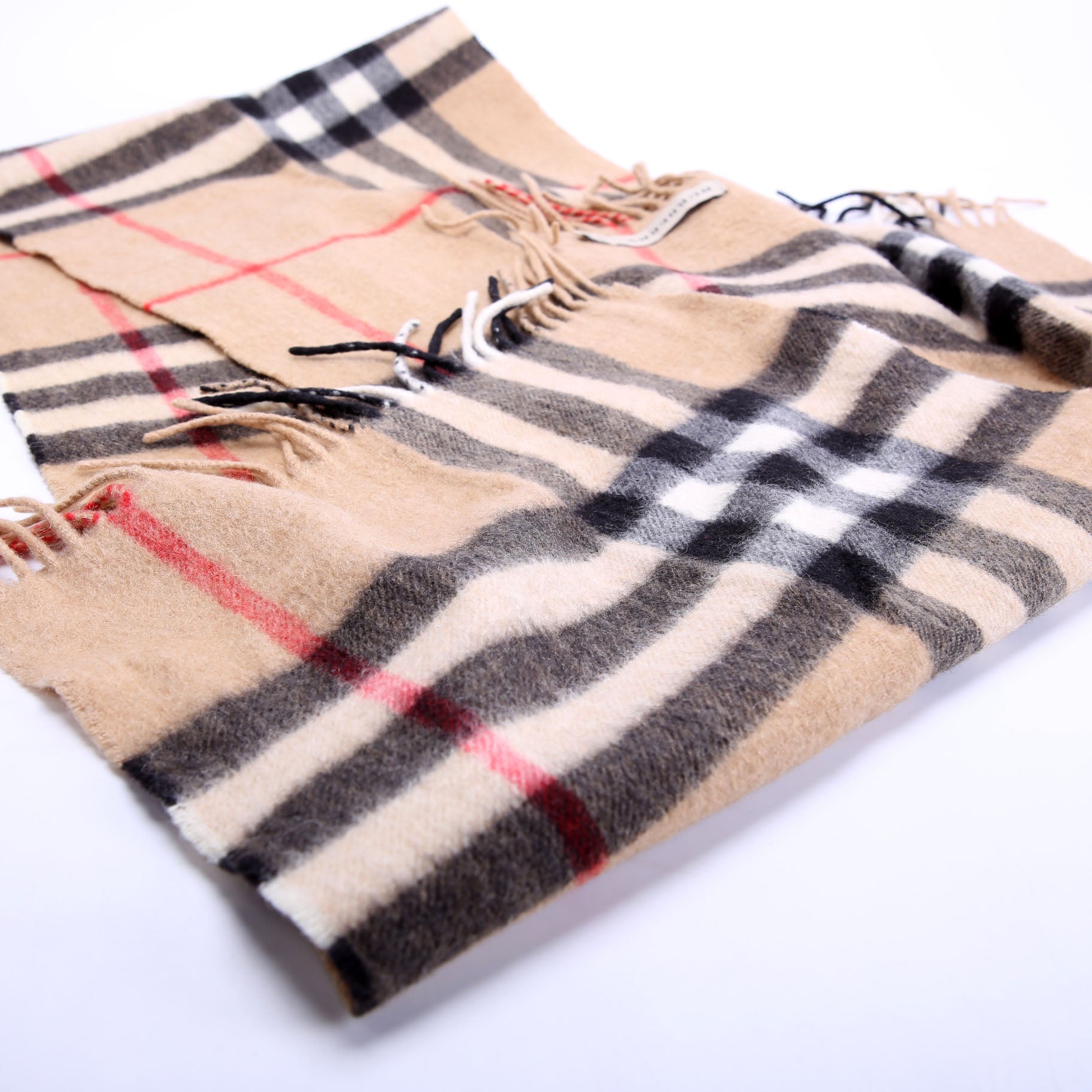 Check Fringe Cashmere Scarf Brown
