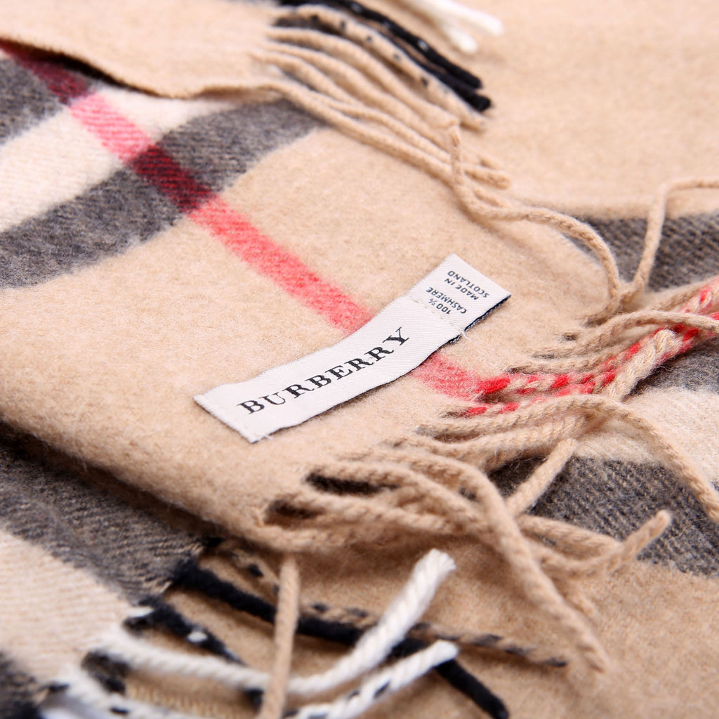 Check Fringe Cashmere Scarf Brown