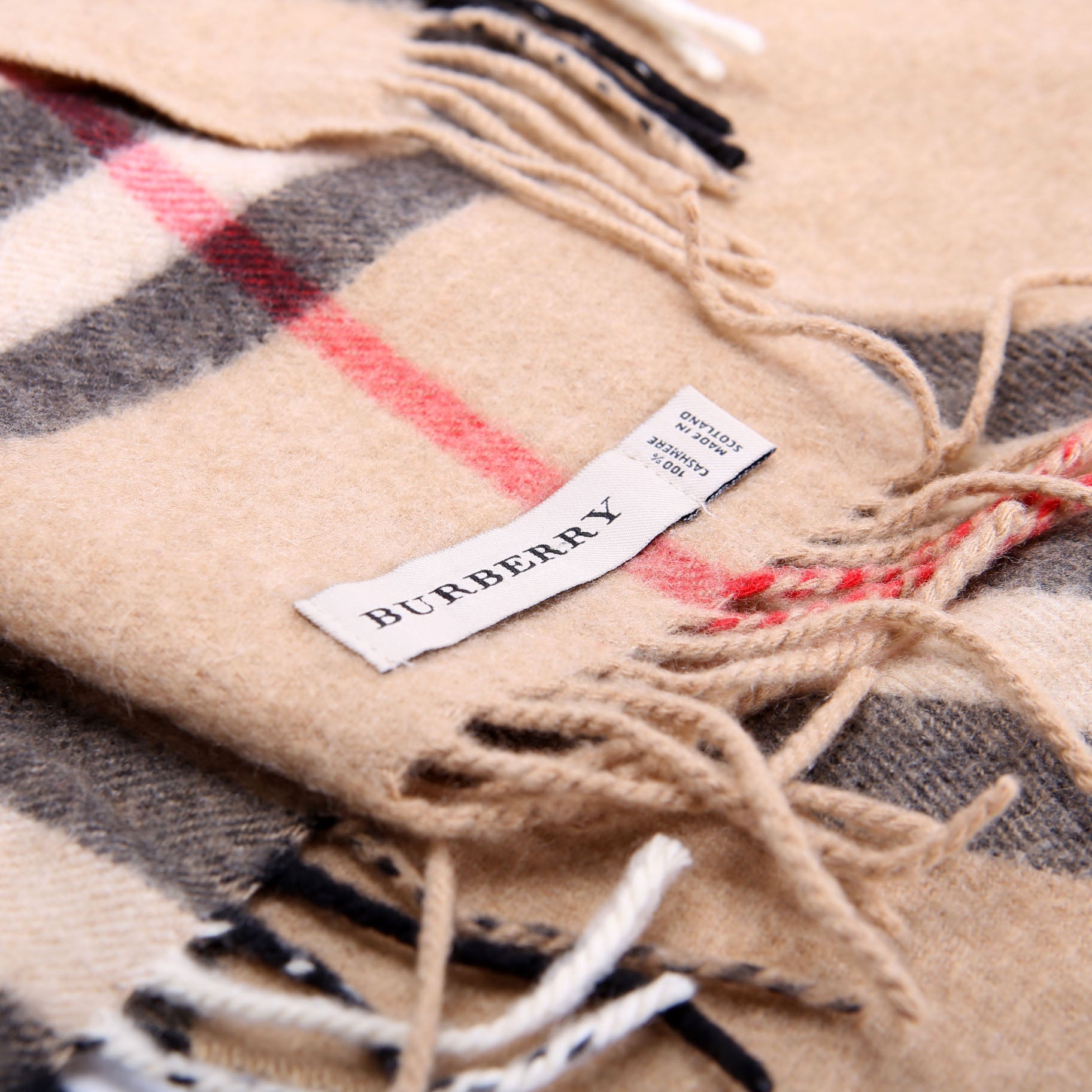 Check Fringe Cashmere Scarf Brown