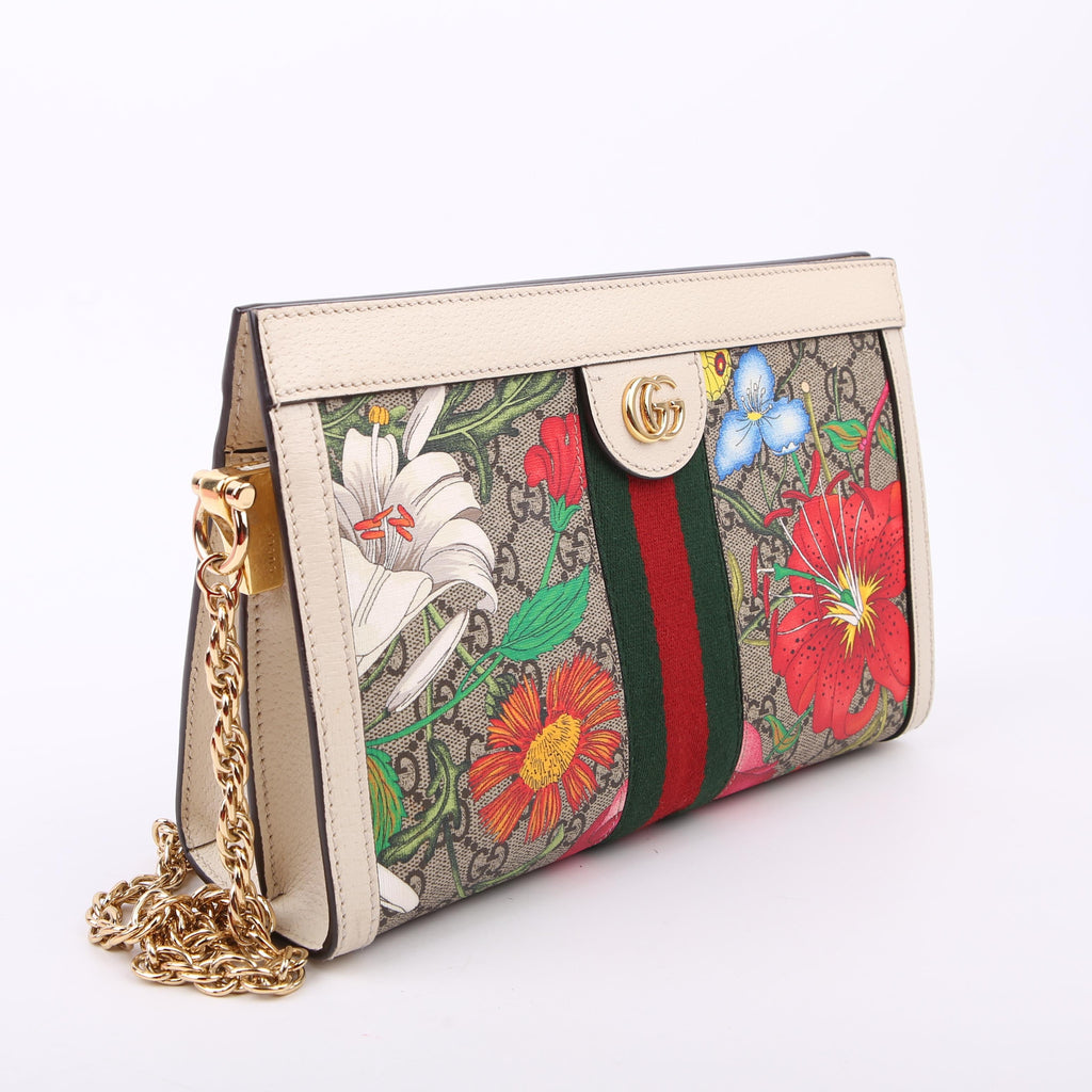 Gucci 503877 GG Supreme Flora Ophidia Small Chain White