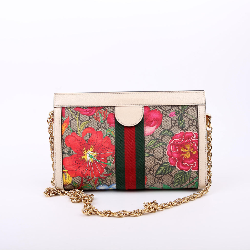 Gucci 503877 GG Supreme Flora Ophidia Small Chain White