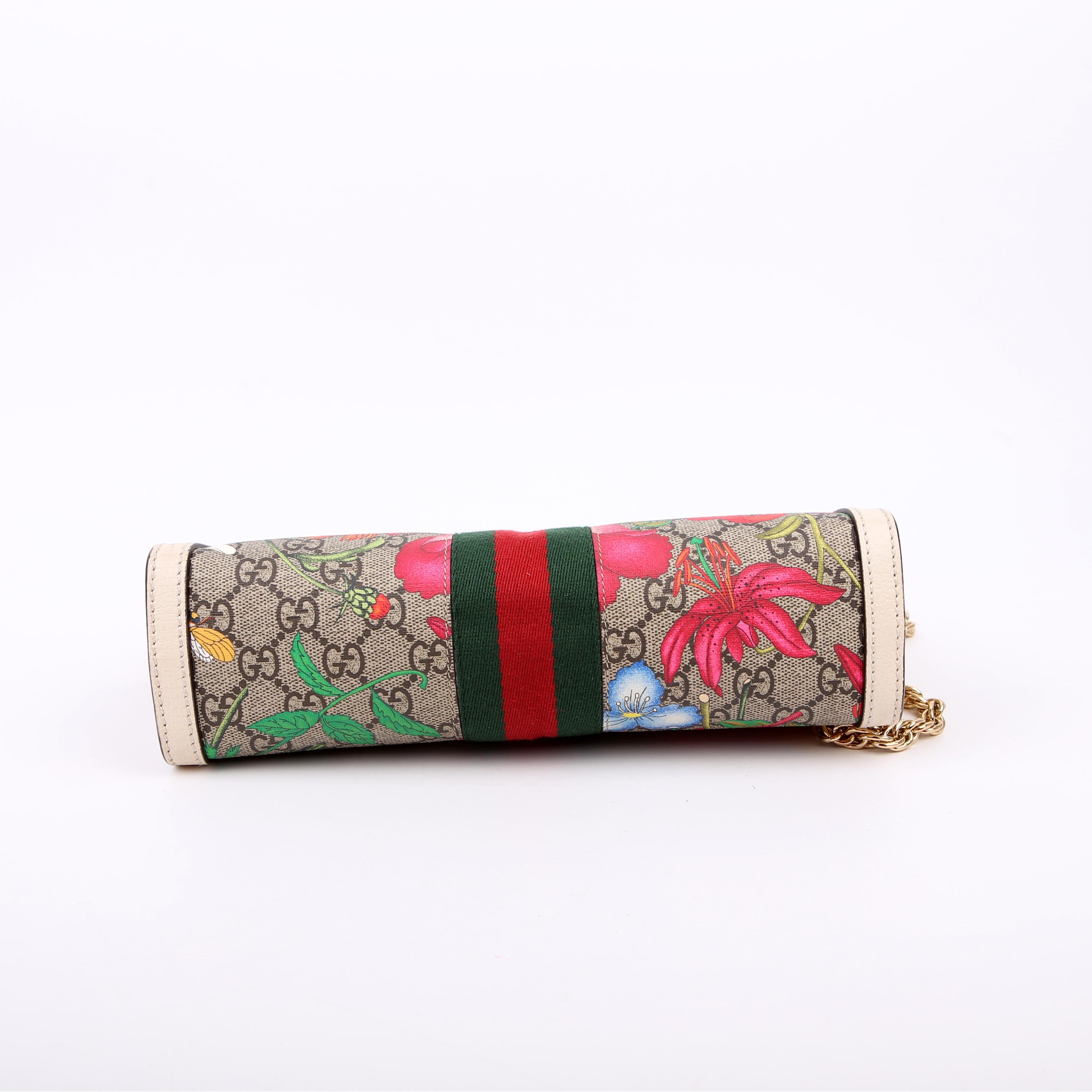 Gucci 503877 GG Supreme Flora Ophidia Small Chain White