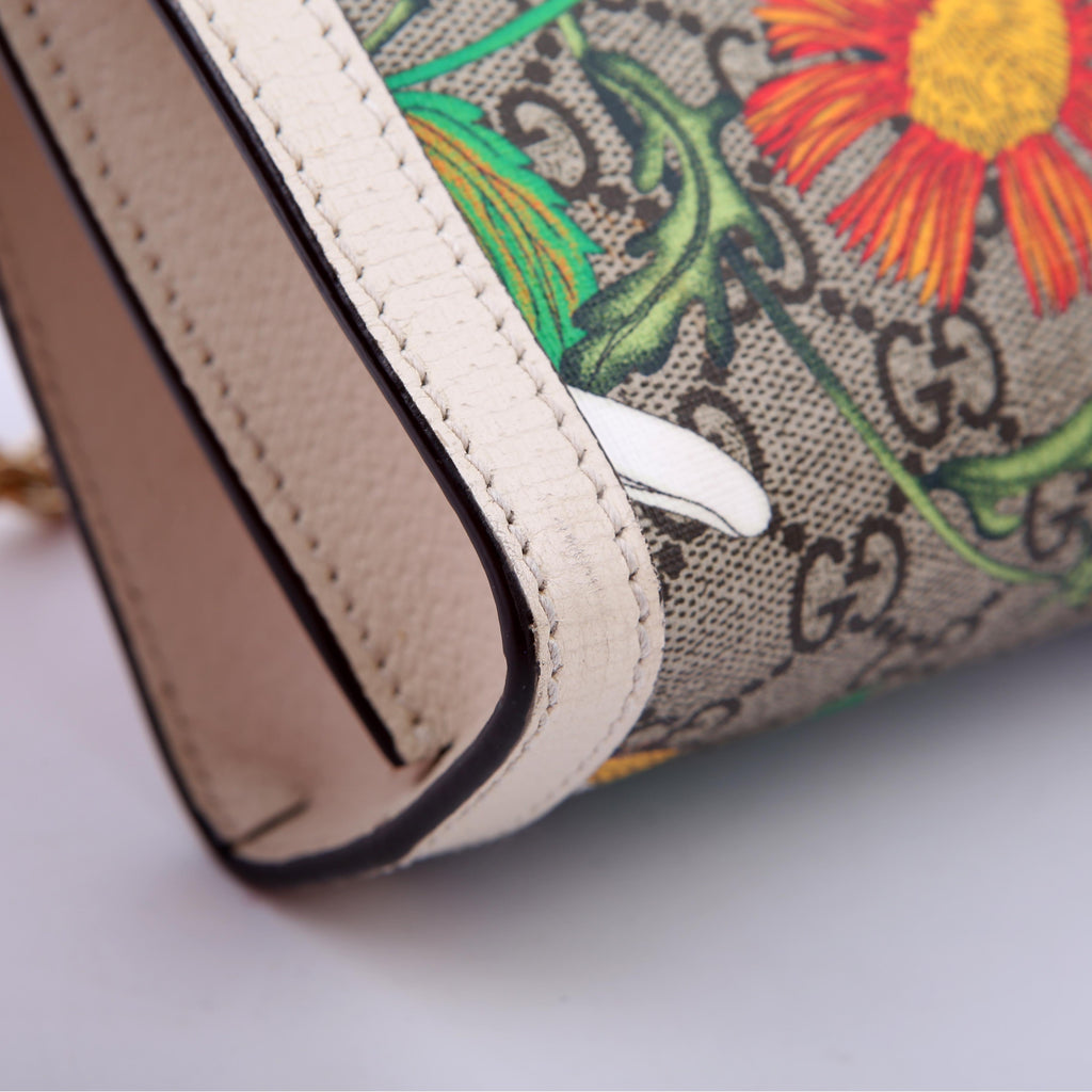 Gucci 503877 GG Supreme Flora Ophidia Small Chain White