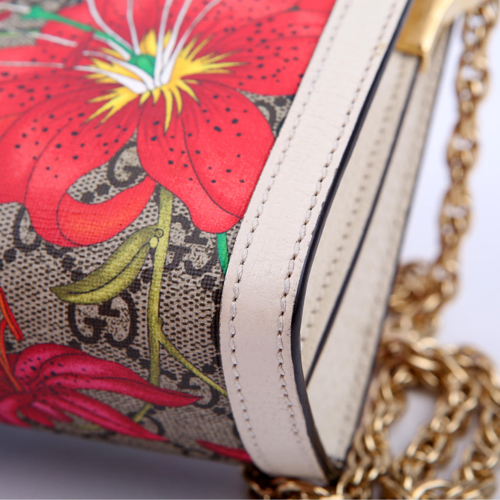 Gucci 503877 GG Supreme Flora Ophidia Small Chain White