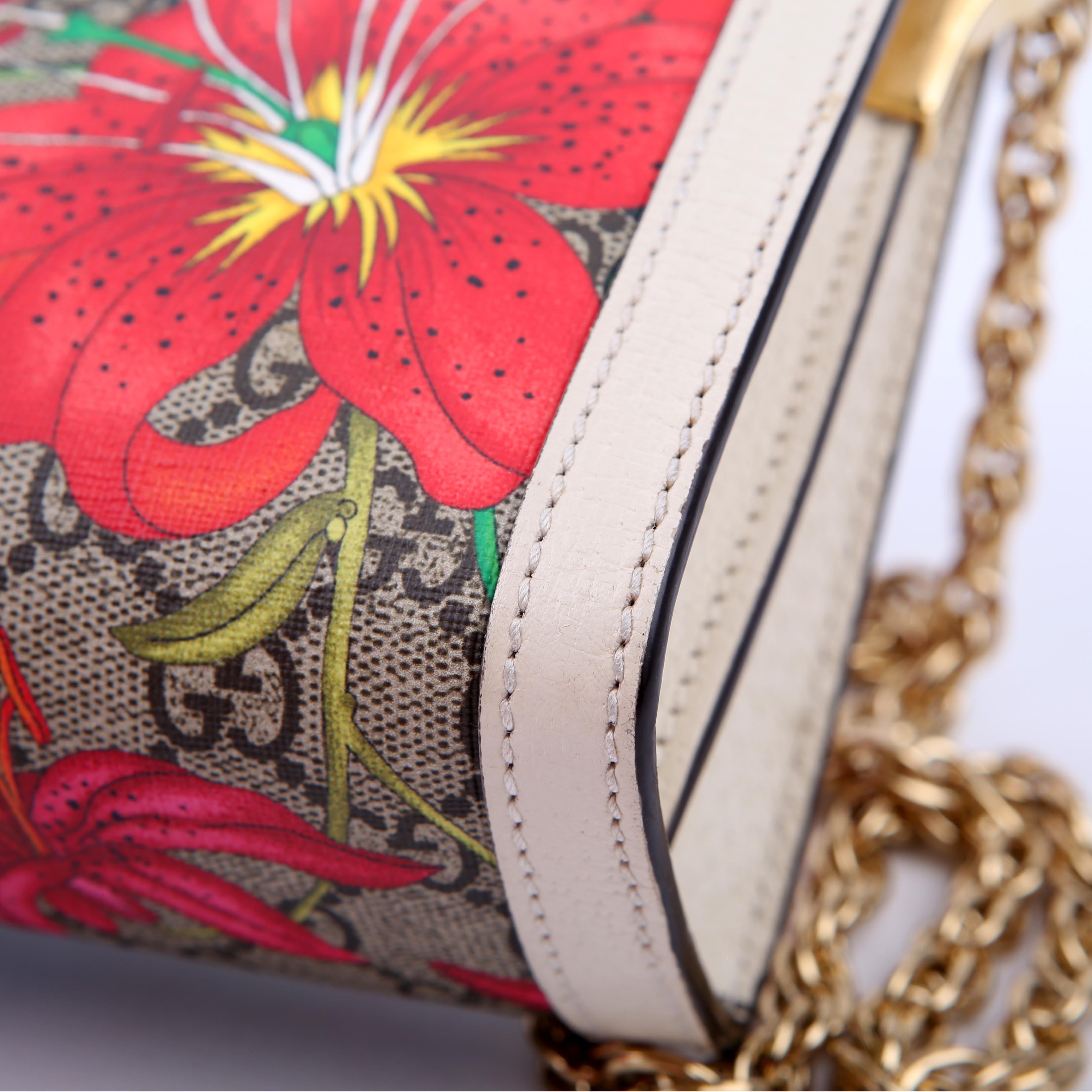 Gucci 503877 GG Supreme Flora Ophidia Small Chain White