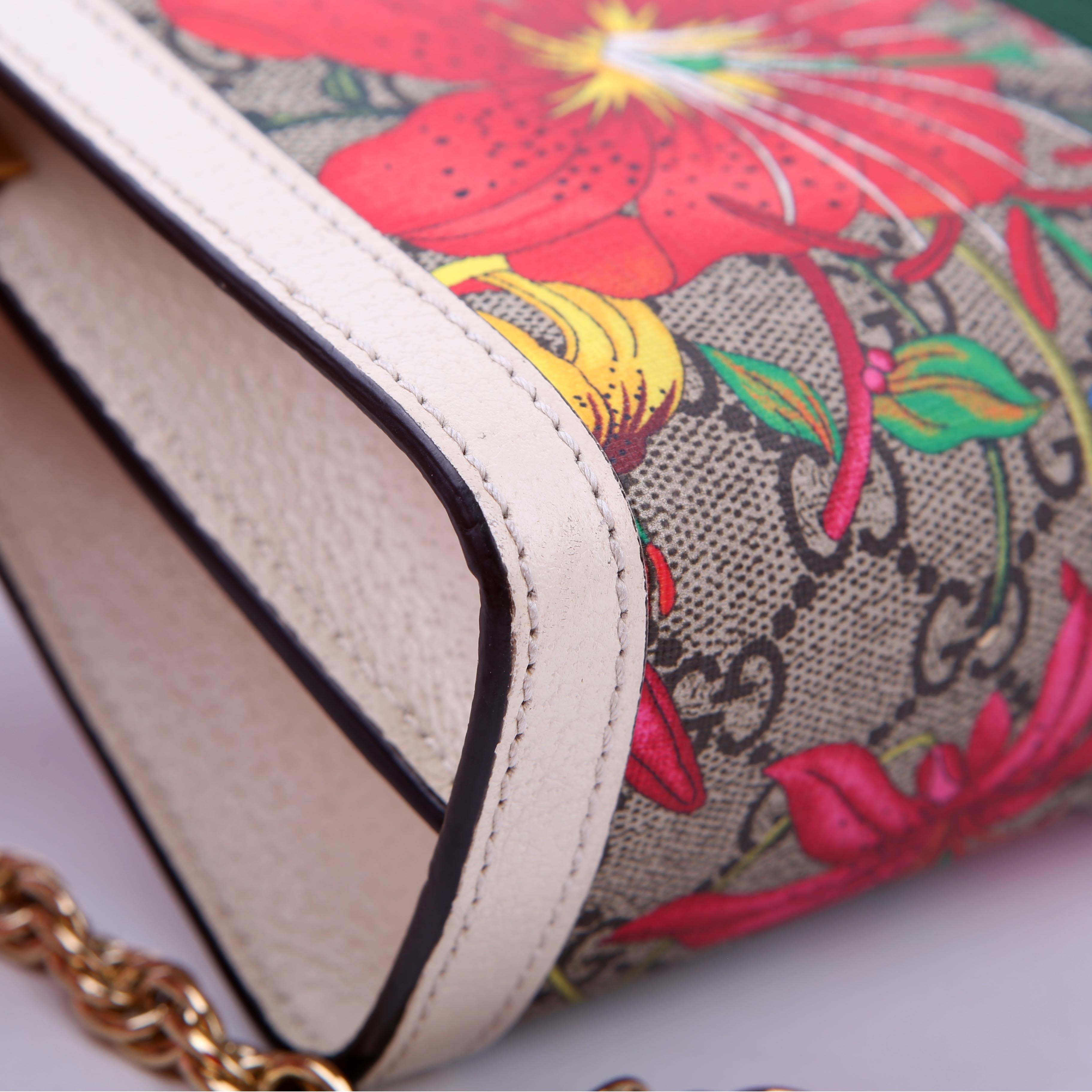 Gucci 503877 GG Supreme Flora Ophidia Small Chain White