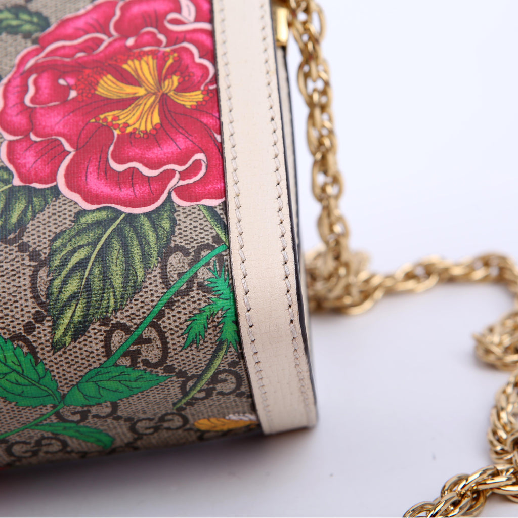 Gucci 503877 GG Supreme Flora Ophidia Small Chain White